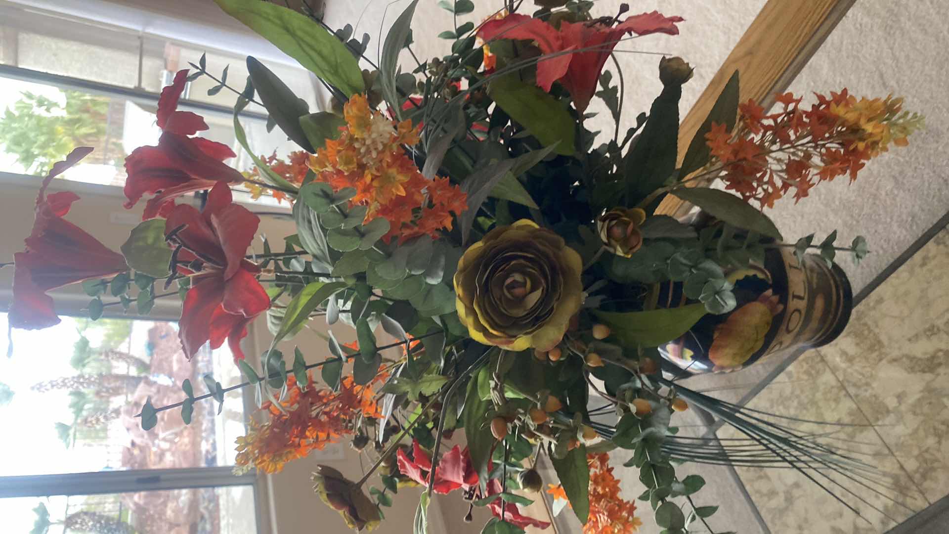 Photo 1 of TUSCAN STYLE CERAMIC VASE H12” WITH FAUX FLORALS H32”