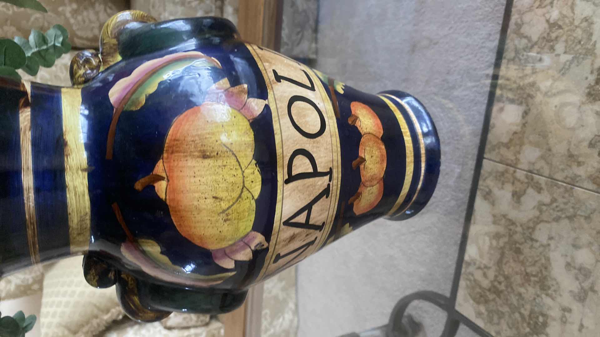 Photo 1 of TUSCAN STYLE CERAMIC VASE H12” WITH FAUX FLORALS H32”