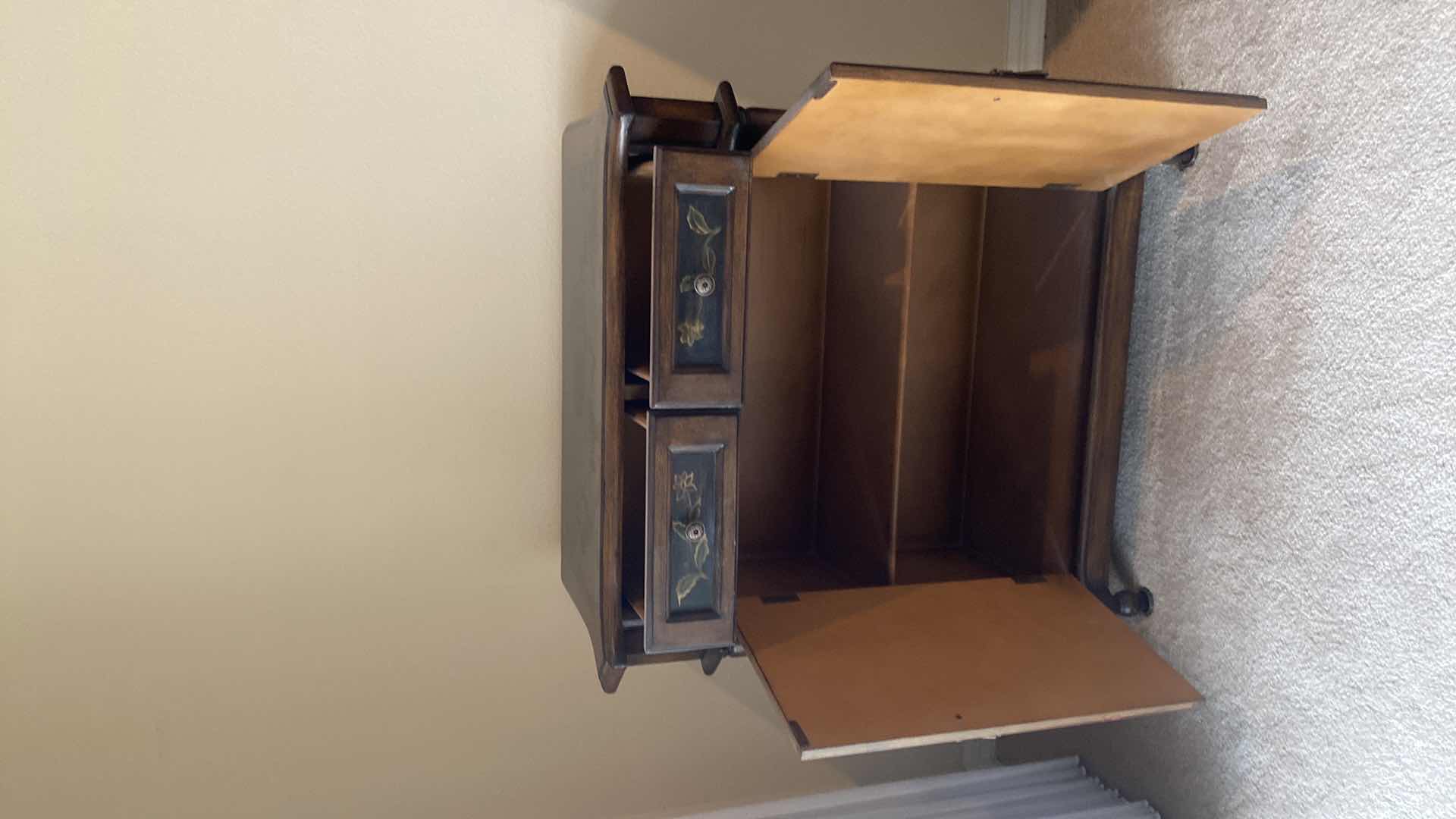 Photo 1 of HEAVY HAND PAINTED WOOD BUFFET CABINET WITH FLORAL MOTIF 30” x 13 1/2” H32”