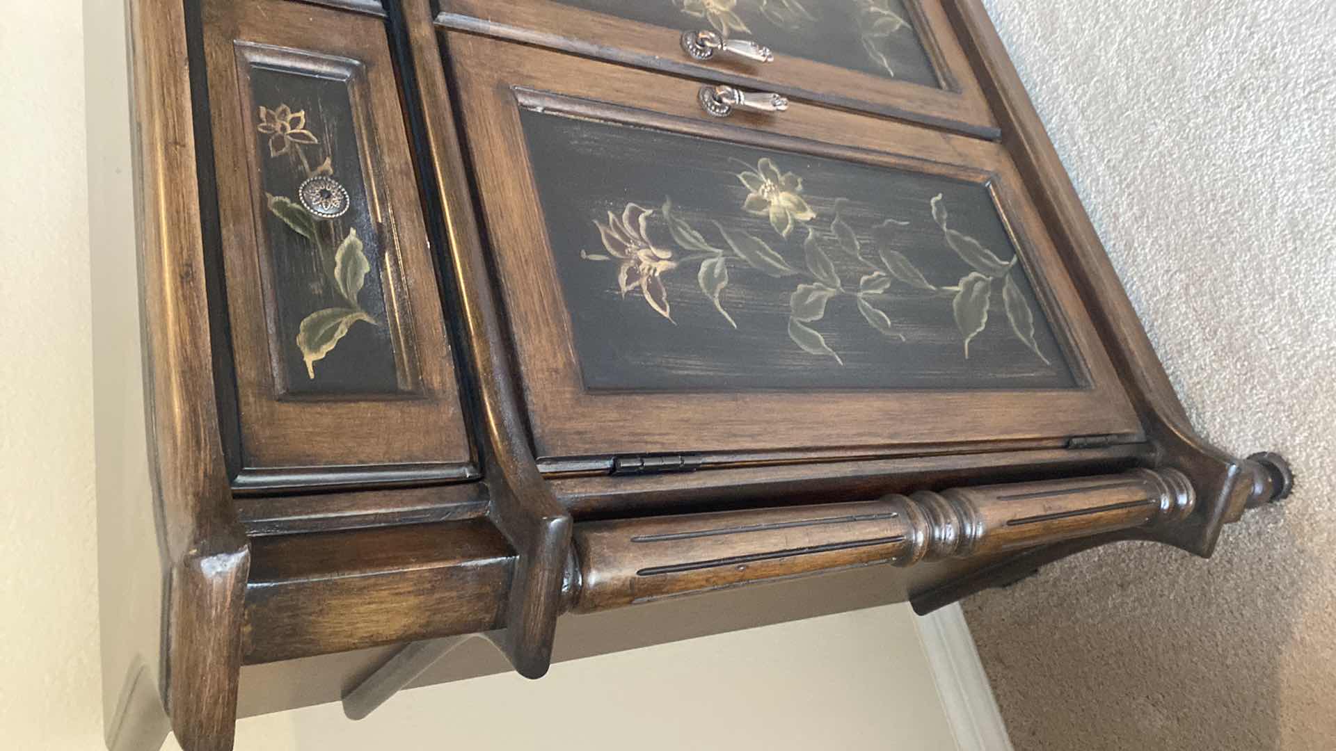Photo 1 of HEAVY HAND PAINTED WOOD BUFFET CABINET WITH FLORAL MOTIF 30” x 13 1/2” H32”