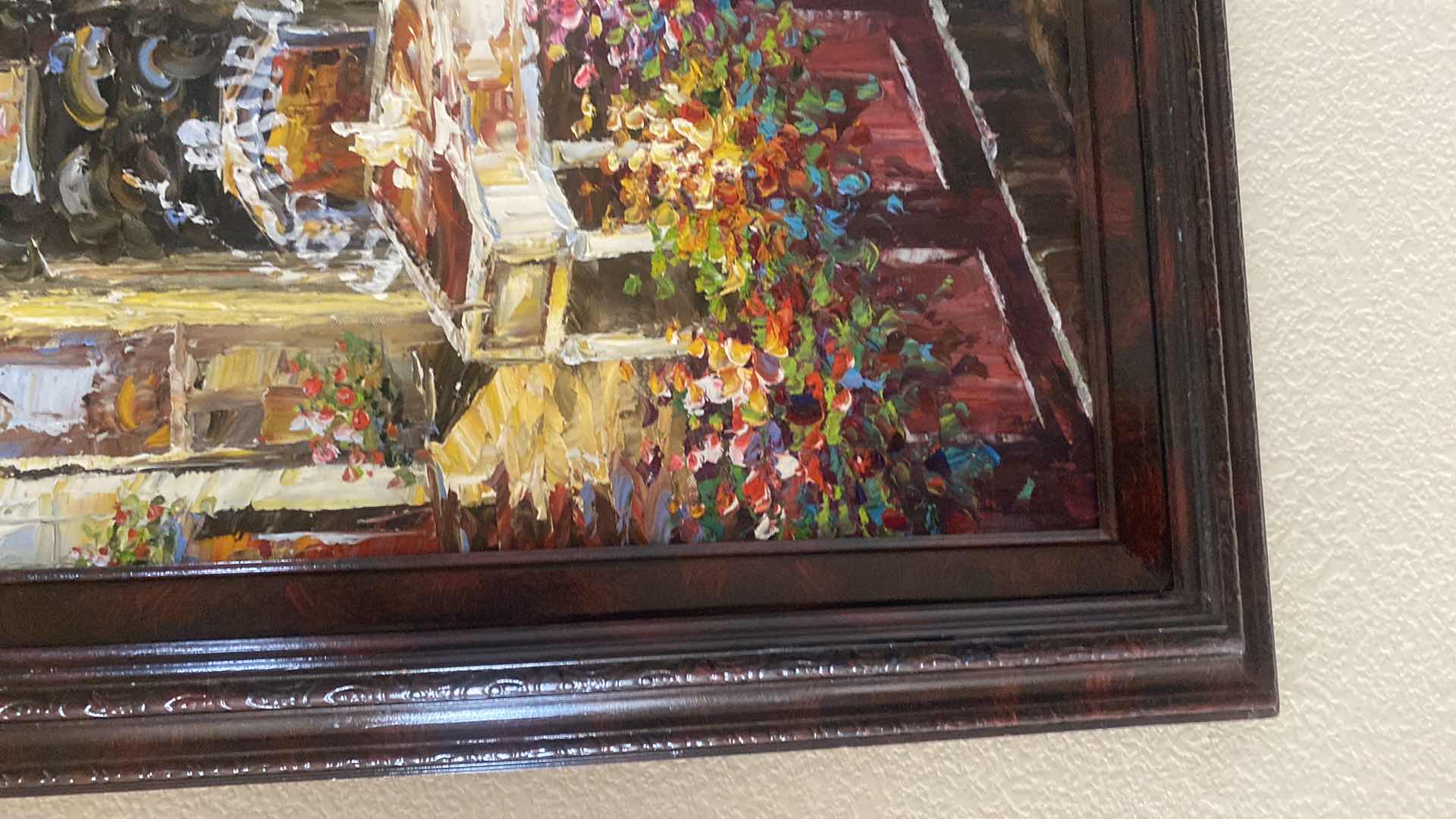 Photo 1 of DARK RESIN FRAMED EMBELISHED OIL ON CANVAS PRINT SIDEWALK CAFE ARTWORK 54” x 41”