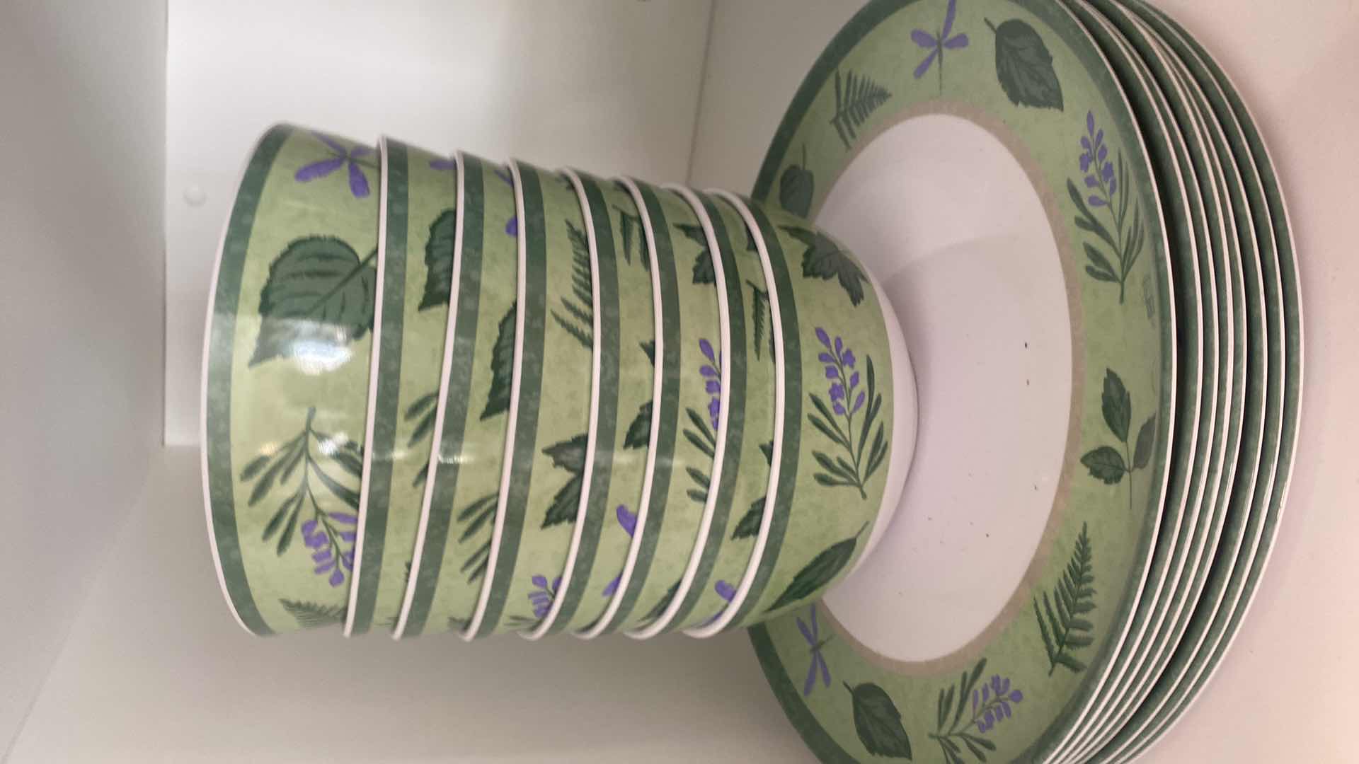 Photo 1 of CONTENTS OF CABINET - 16 PRESIDIO MELAMINE BOWLS & PLATES, 11 PIECE PLASTIC PITCHER BOWL & GLASSES