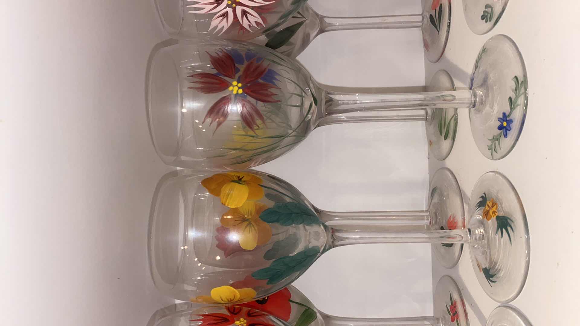 Photo 1 of CONTENTS OF CABINET - 1 SHELF 13 HAND PAINTED RED WINE GLASSES