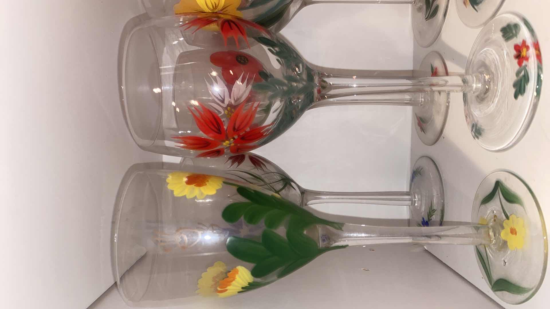 Photo 1 of CONTENTS OF CABINET - 1 SHELF 13 HAND PAINTED RED WINE GLASSES