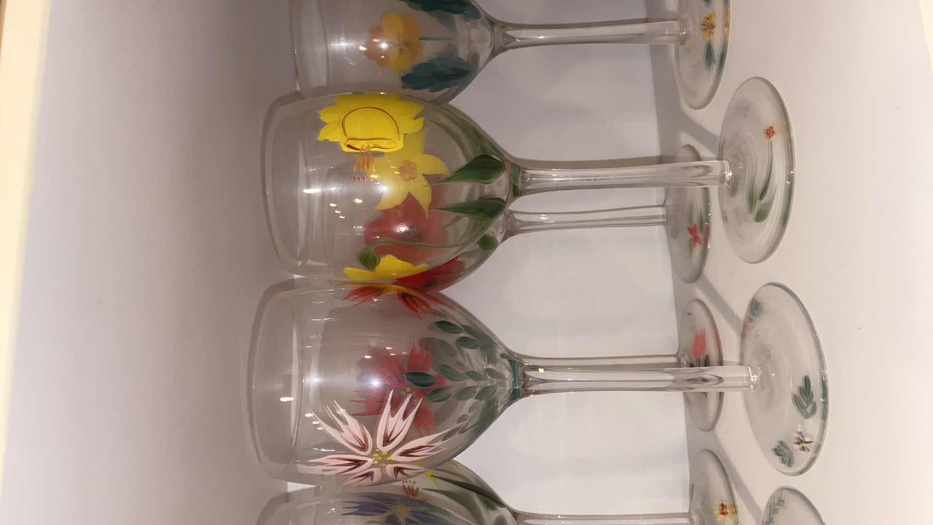 Photo 1 of CONTENTS OF CABINET - 1 SHELF 13 HAND PAINTED RED WINE GLASSES