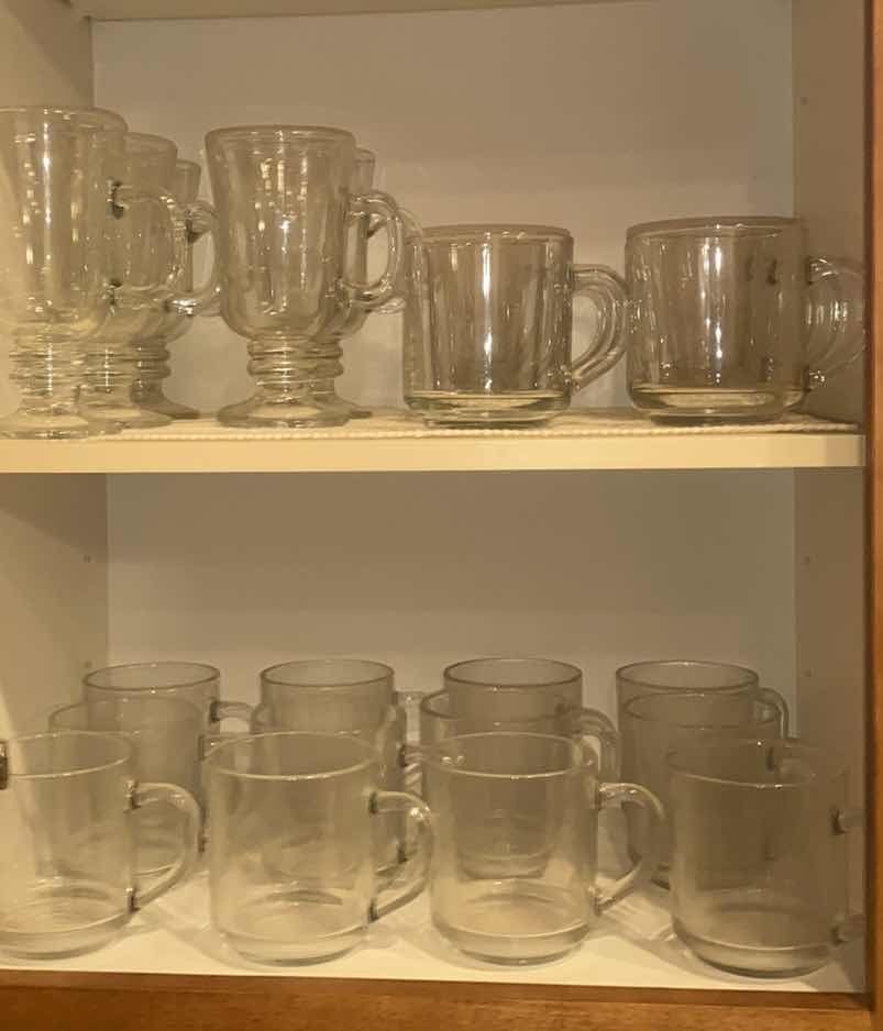 Photo 1 of CONTENTS OF CABINET - 18 GLASS COFFEE CUPS & 5 GLASS MUGS