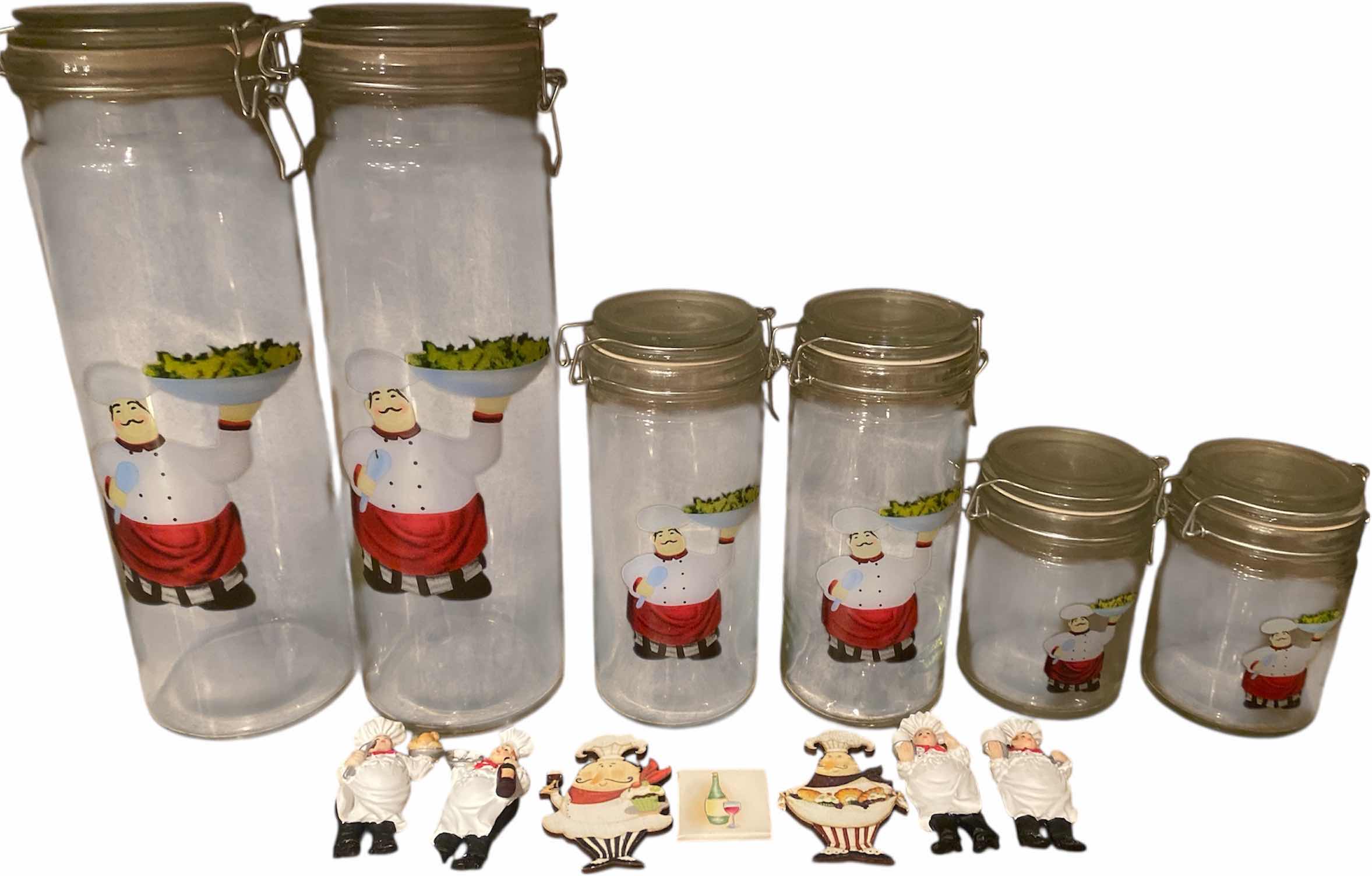 Photo 1 of 6 “LETS DINE” GLASS CANISTERS & 7 REFRIGERATOR MAGNETS