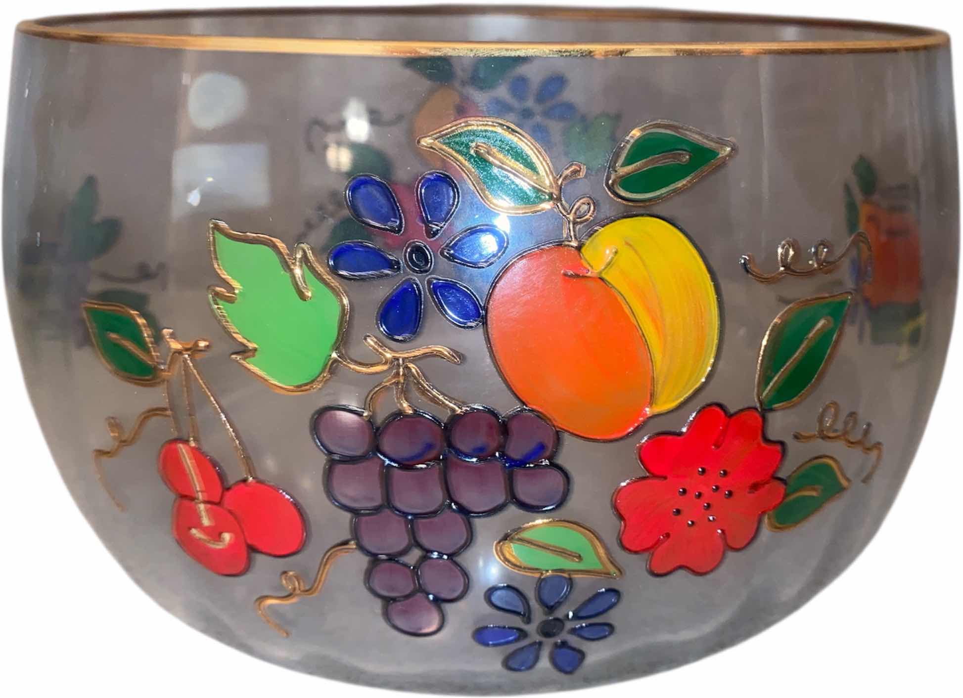 Photo 1 of HAND PAINTED CRYSTAL BOWL WITH FRUIT MOTIF 9”