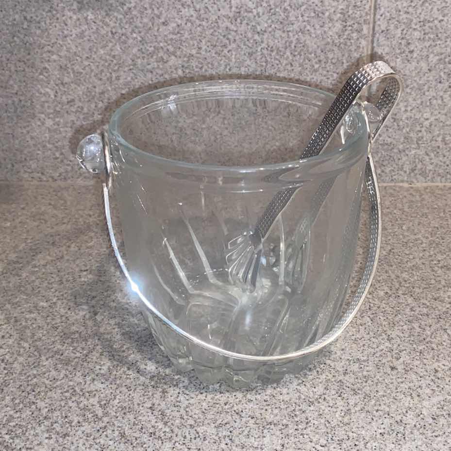 Photo 1 of SMALL CRYSTAL ICE BUCKET WITH TONGS 4 1/2” x 5”