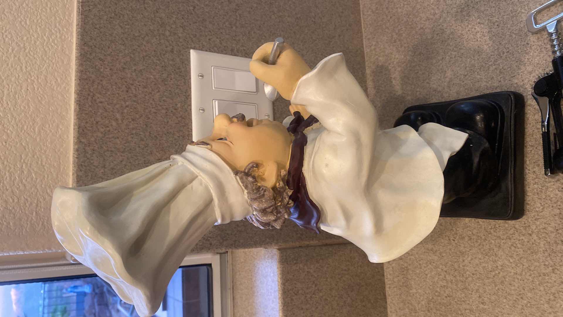 Photo 1 of RESIN CAST CHEF WINE HOLDER WITH WINE OPENER (wine not included) H18”