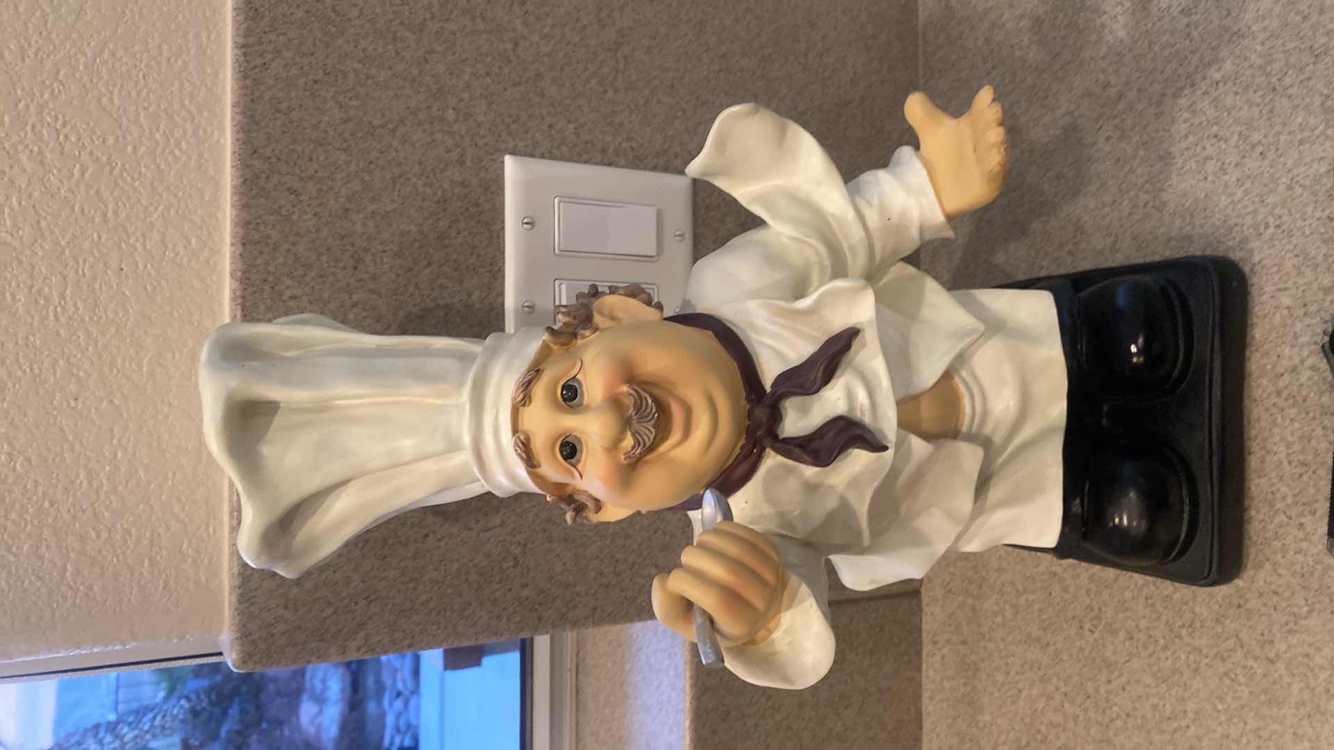 Photo 1 of RESIN CAST CHEF WINE HOLDER WITH WINE OPENER (wine not included) H18”