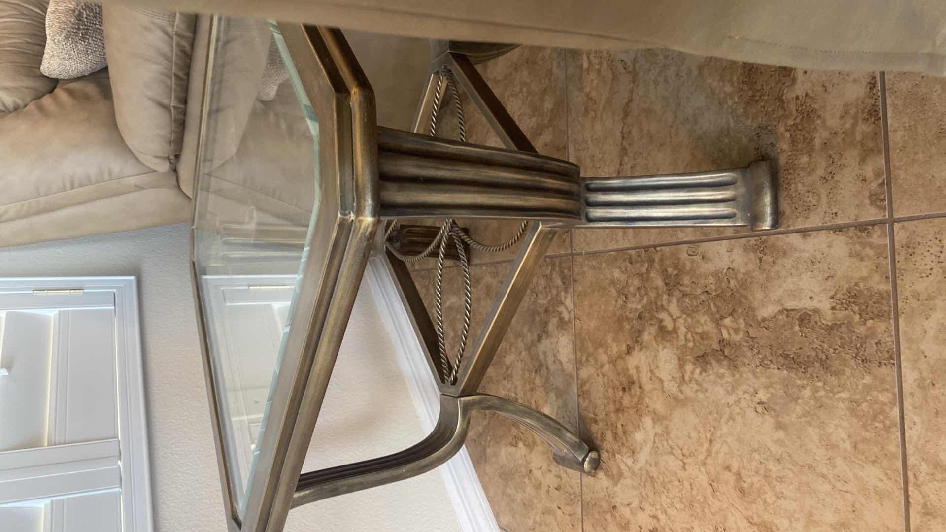 Photo 1 of HEAVY METAL END TABLE WITH BEVELED GLASS TOP 25 1/2“ x 25 1/2“ H21” (Sofa“table, and coffee table also available to be sold separately)