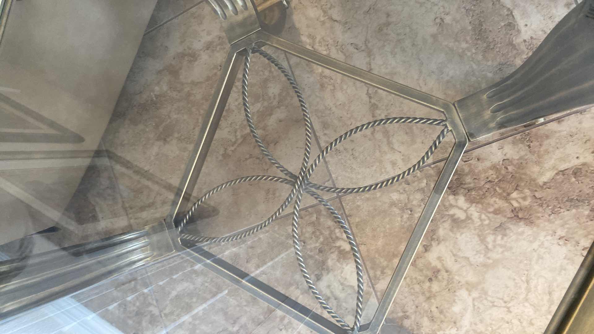 Photo 1 of HEAVY METAL END TABLE WITH BEVELED GLASS TOP 25 1/2“ x 25 1/2“ H21” (Sofa“table, and coffee table also available to be sold separately)