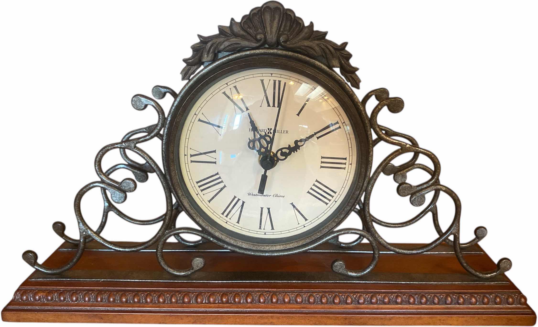 Photo 1 of HOWARD MILLERS WESTMINSTER CHIME MANTLE CLOCK 15 1/2” x 9 1/2”