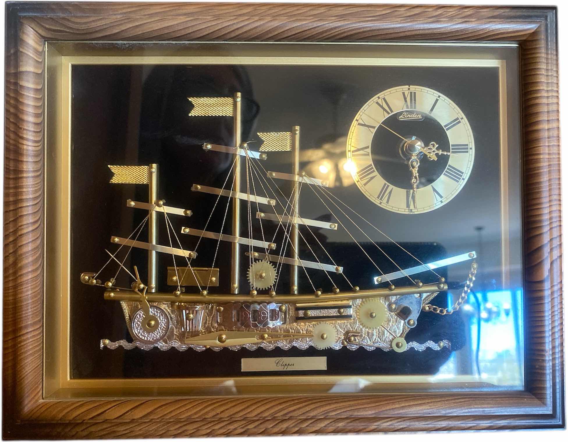 Photo 1 of LINDEN CLIPPER SHIP CLOCK PLAQUE 10” x 8”