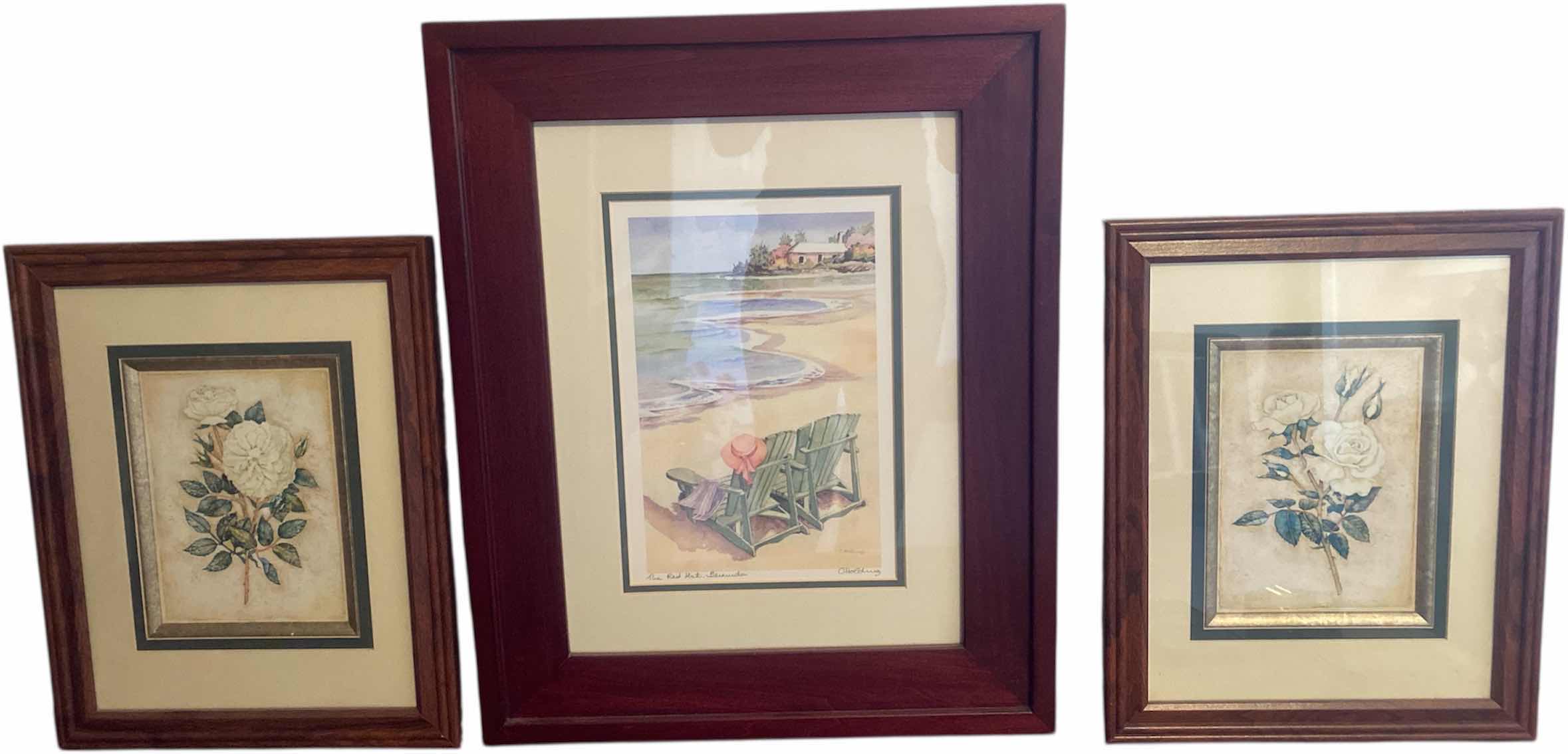 Photo 1 of 3-FRAMED ART 2 FLORAL & “THE-RED HAT BERMUDA” WATERCOLOR SIGNED ARTWORK 16 1/2“ x 21“