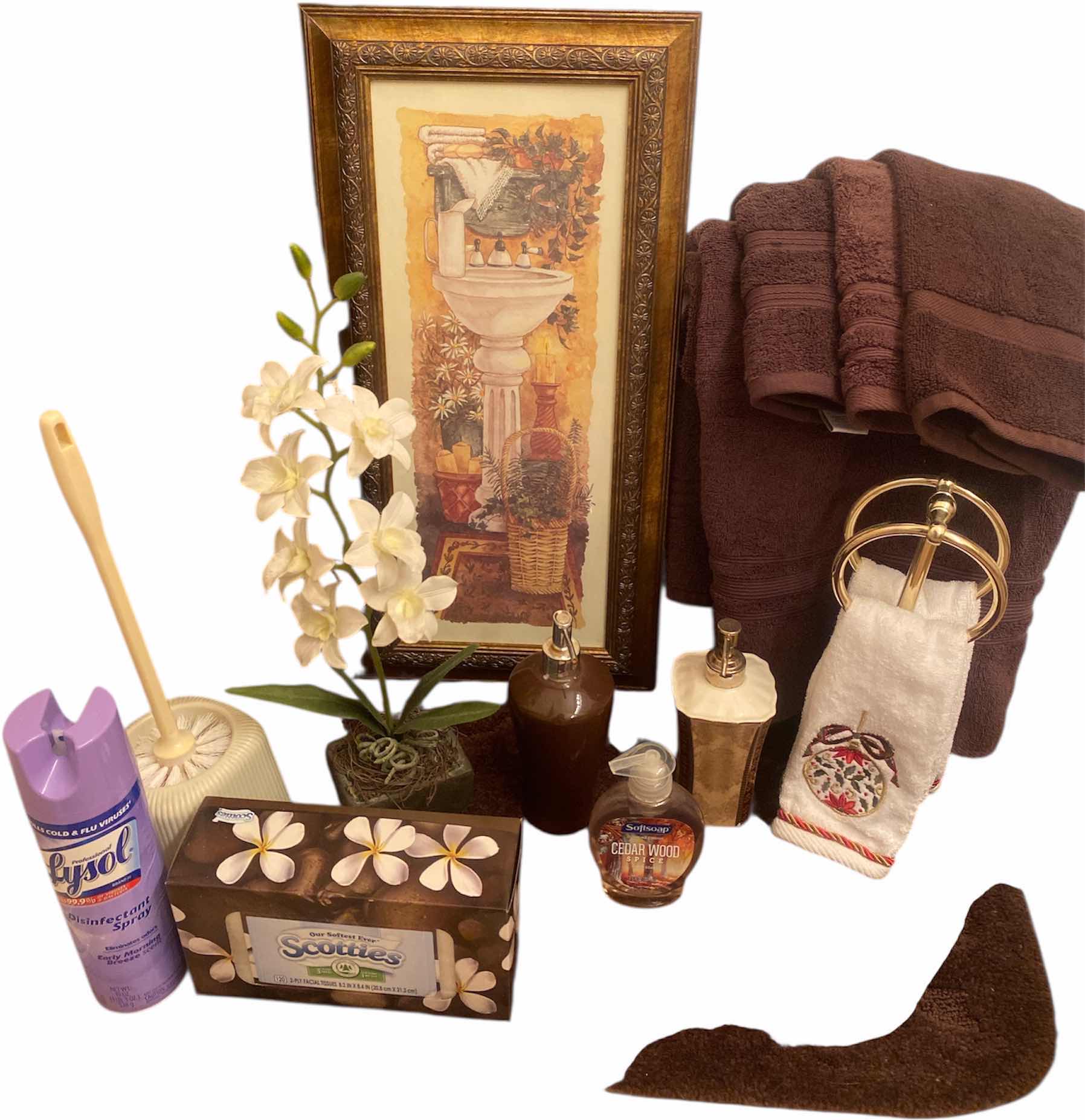 Photo 1 of 11- BATH DECOR & CLEANING- SHOWER CURTAIN & ROD TOWELS FLORAL BATH ARTWORK 11 1/2” x 24”