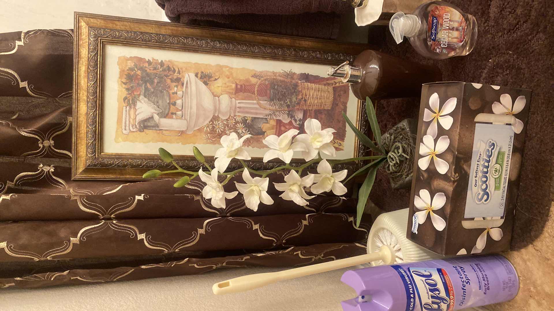 Photo 1 of 11- BATH DECOR & CLEANING- SHOWER CURTAIN & ROD TOWELS FLORAL BATH ARTWORK 11 1/2” x 24”