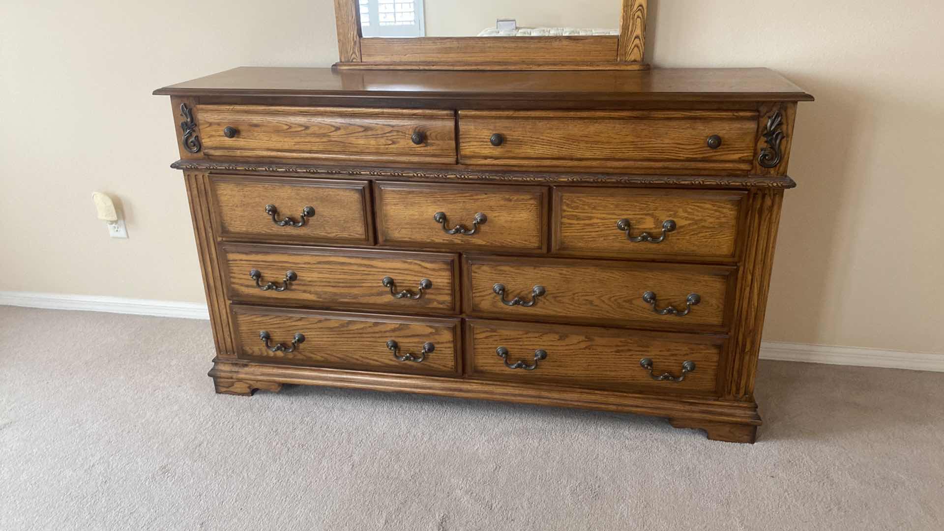 Photo 1 of OAK WOOD DRESSER WITH MIRROR DRESSER MEASURES 66“ x 17 1/2“ H39”