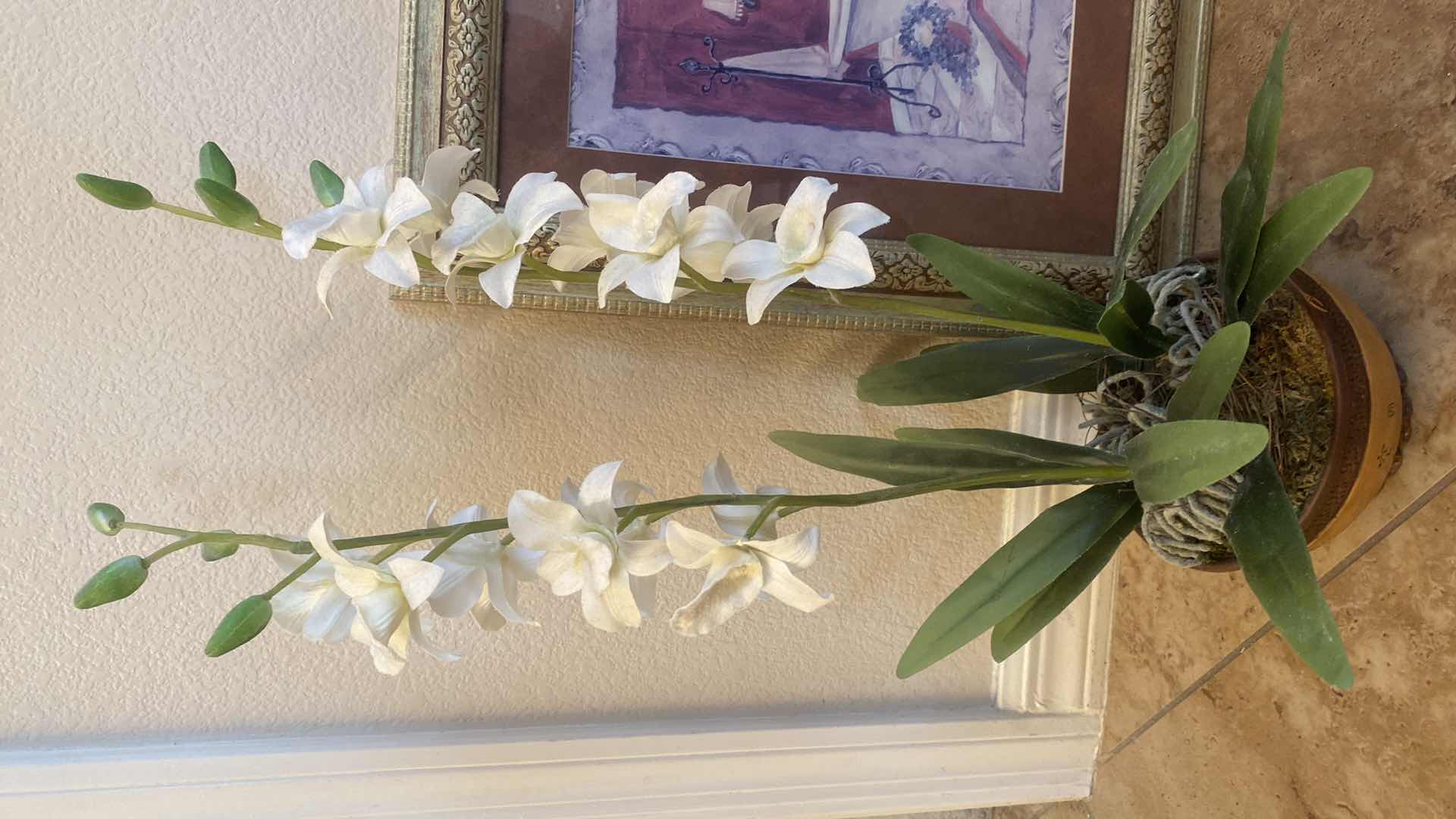 Photo 1 of 2-FAUX FLORALS H22” FRAMED BATH TUB ARTWORK 18” X 18”