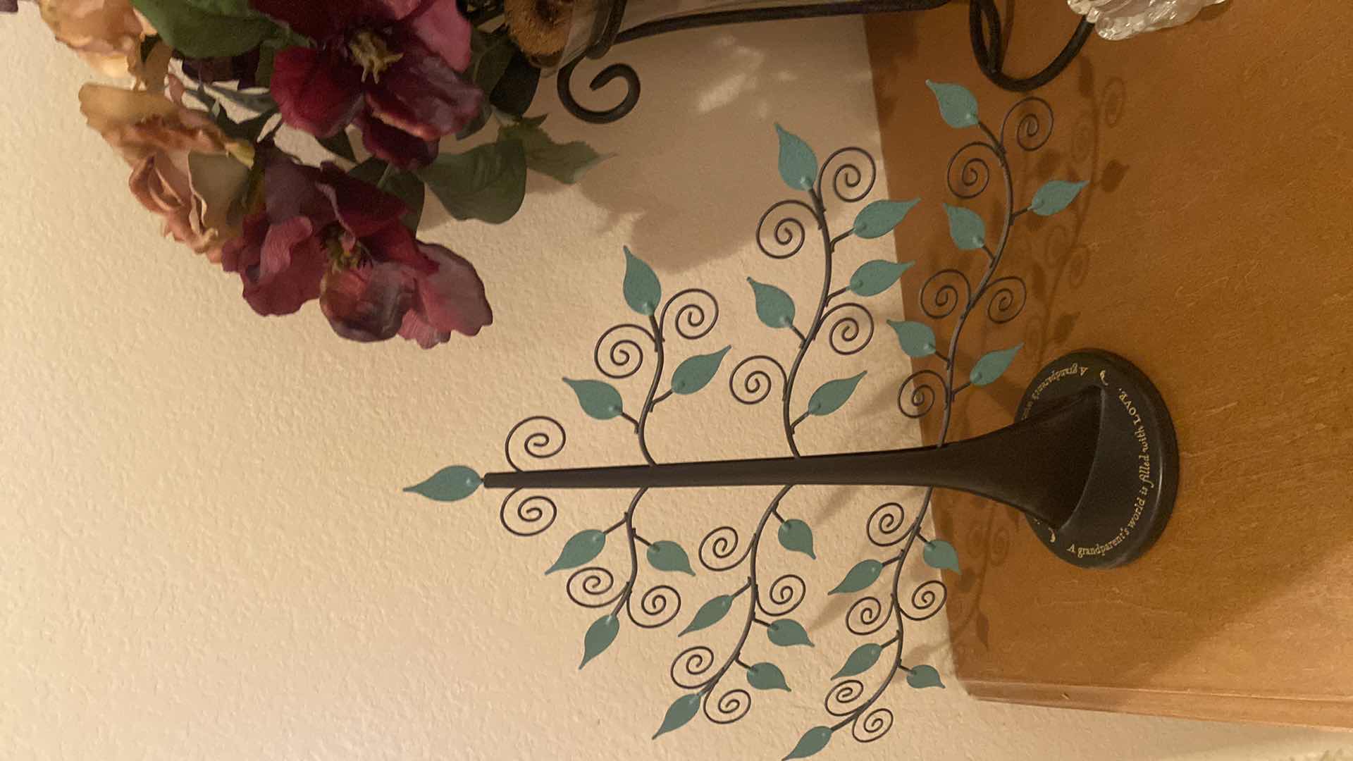 Photo 1 of 4-HOME DECOR- METAL TREE, BEAR PRINT, GLASS BIWL & FAUX FLORAL H23”