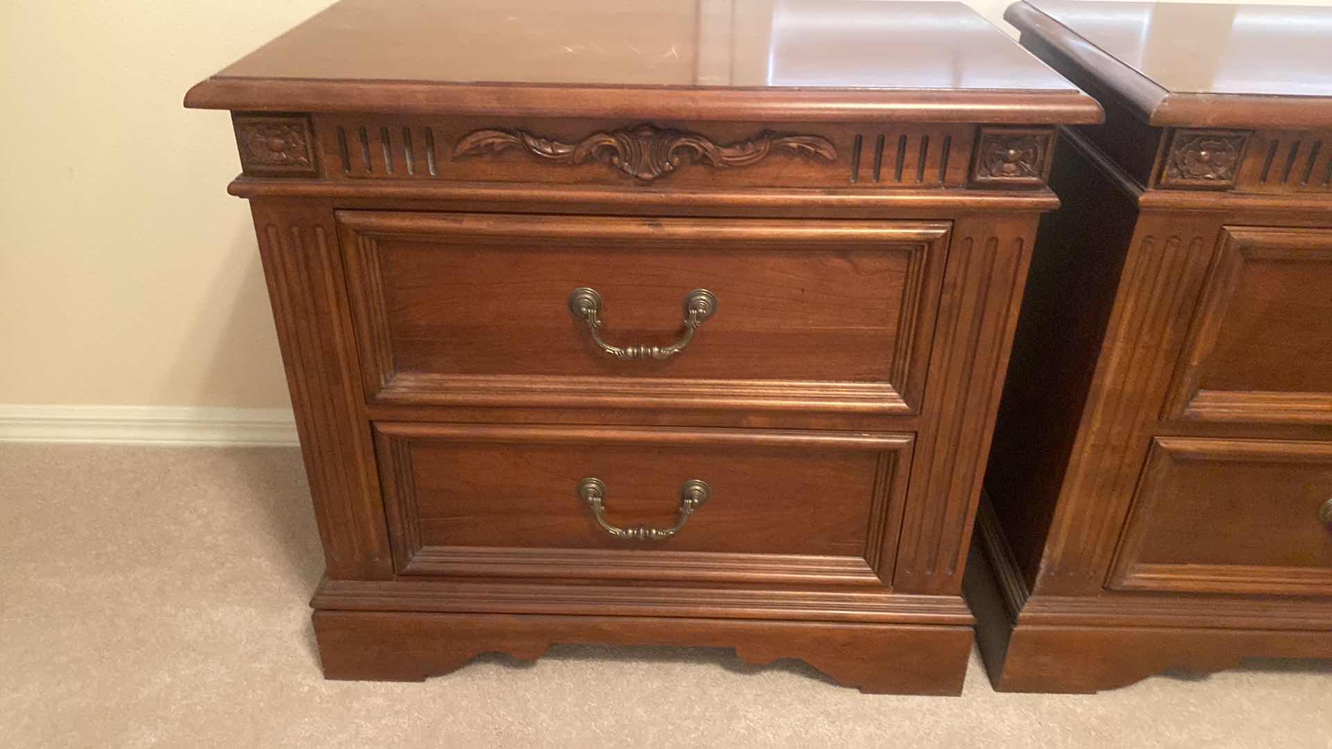 Photo 1 of 2-TRADITIONAL DARK WOOD 2 DRAWER NIGHT STANDS 30“ x 17“ H28”