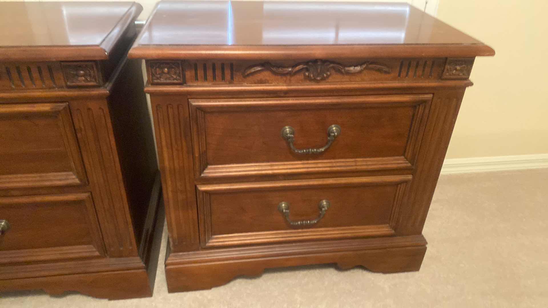 Photo 1 of 2-TRADITIONAL DARK WOOD 2 DRAWER NIGHT STANDS 30“ x 17“ H28”