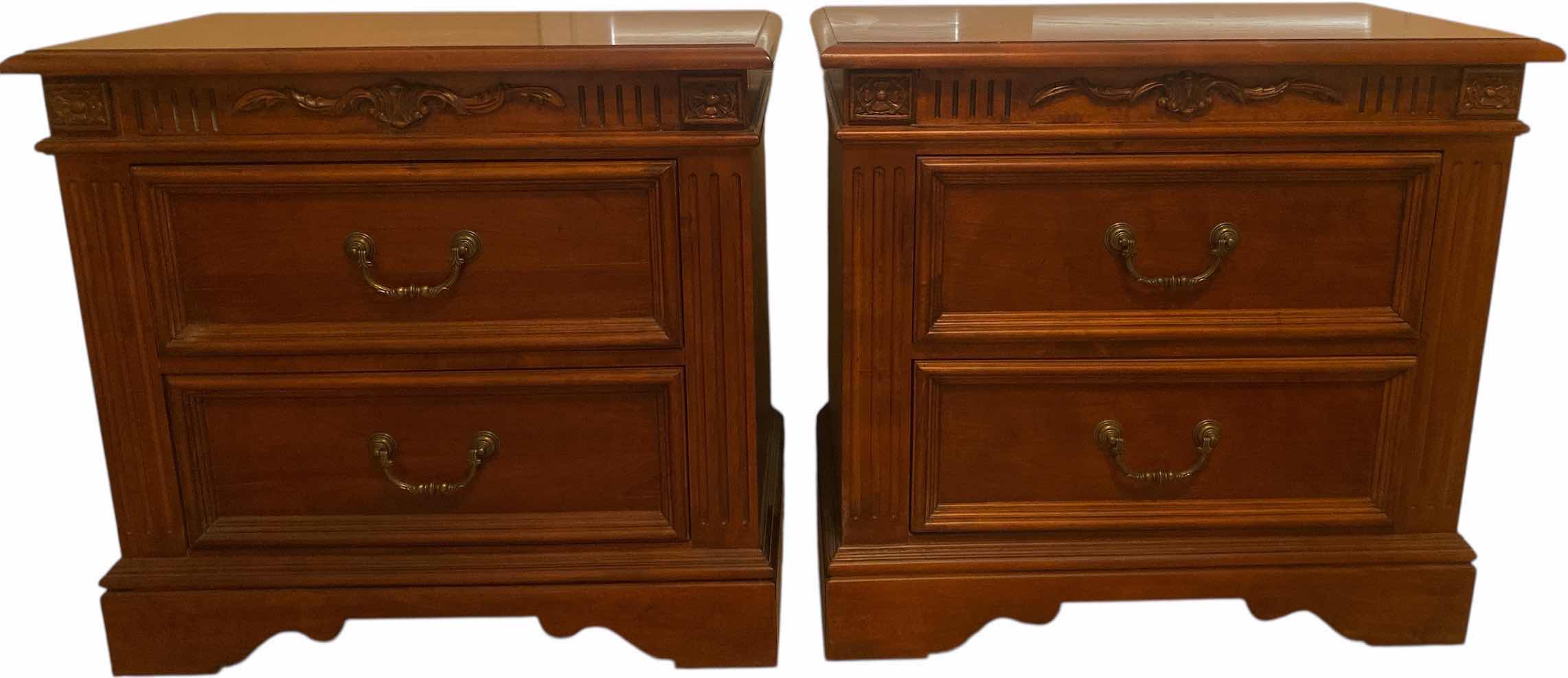 Photo 1 of 2-TRADITIONAL DARK WOOD 2 DRAWER NIGHT STANDS 30“ x 17“ H28”