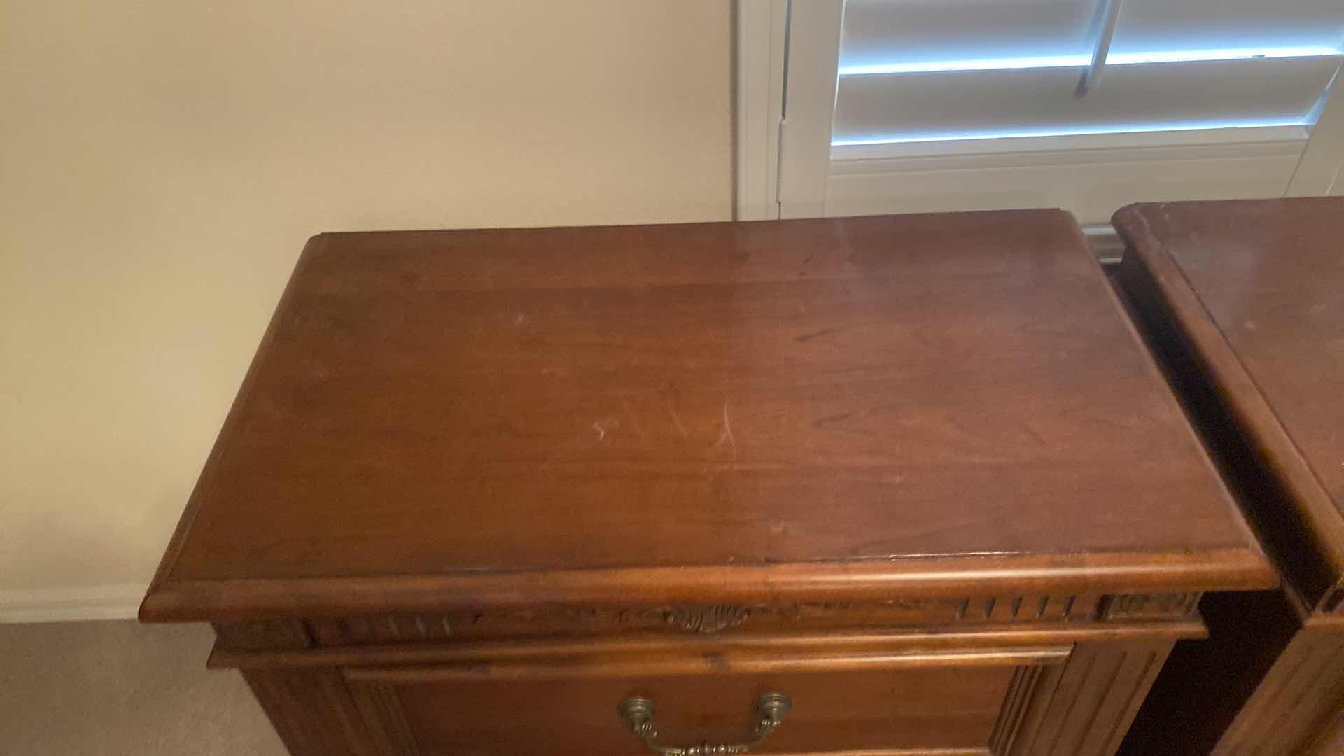 Photo 1 of 2-TRADITIONAL DARK WOOD 2 DRAWER NIGHT STANDS 30“ x 17“ H28”