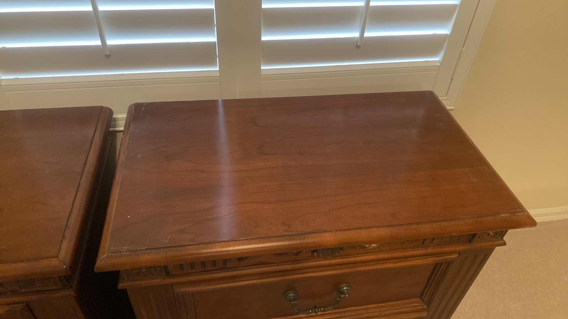 Photo 1 of 2-TRADITIONAL DARK WOOD 2 DRAWER NIGHT STANDS 30“ x 17“ H28”