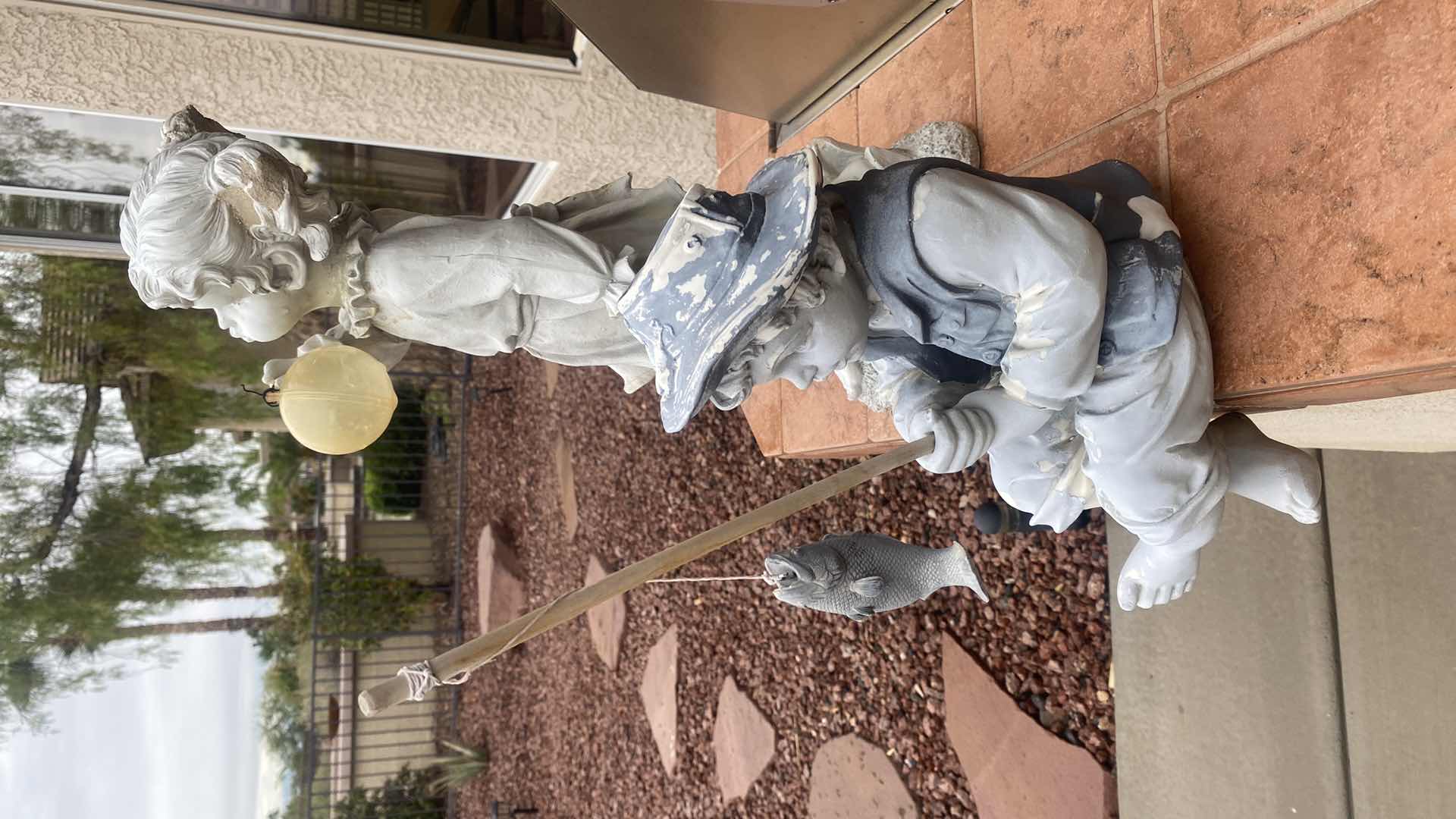 Photo 1 of 2-PLASTER CAST LIGHT WEIGHT YARD ART BOY FISHING & GIRL WITH BALL H19”