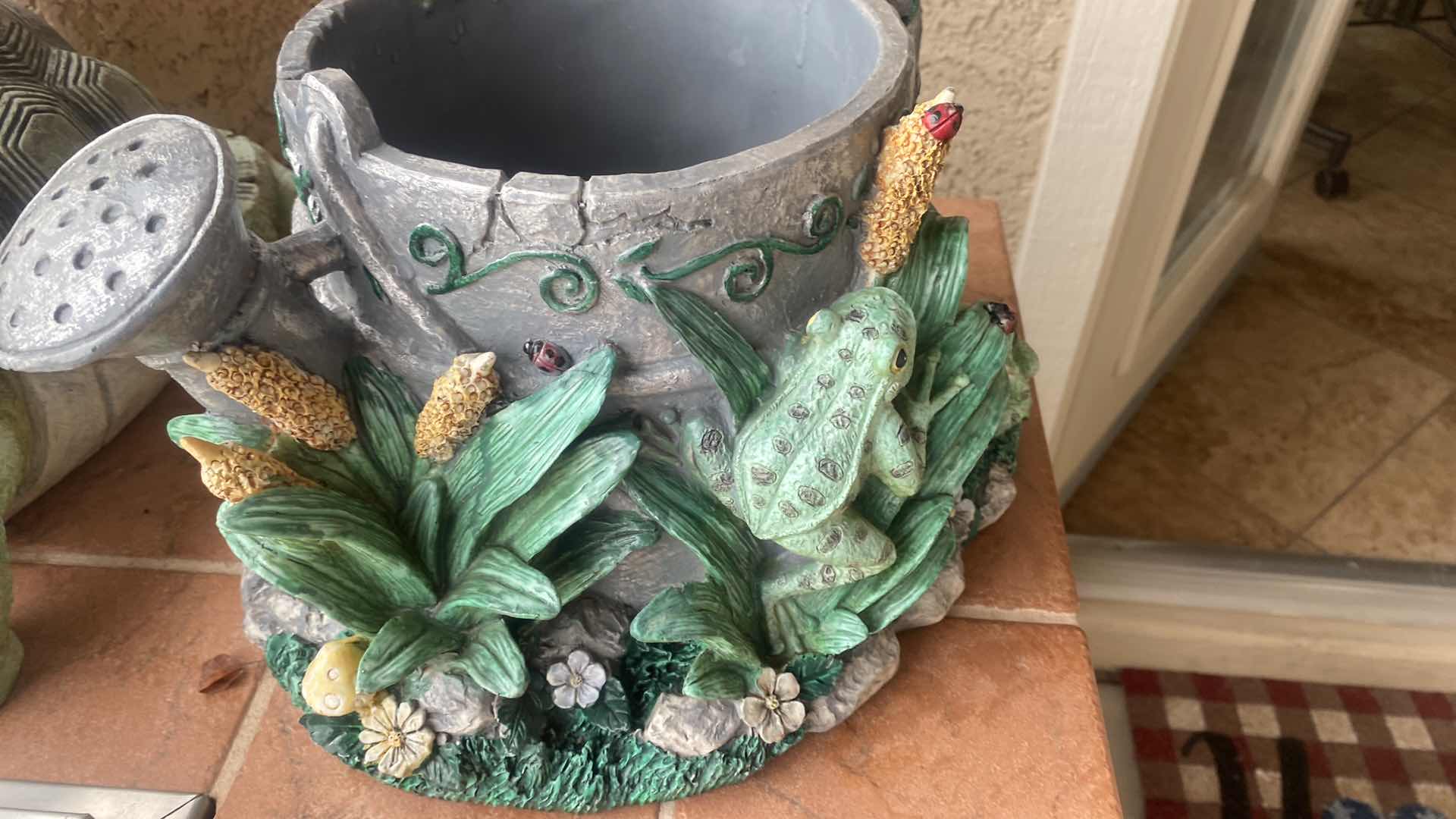 Photo 1 of HEAVY CAST RESIN EMBELLISHED WATERING CAN POT 14 1/2” x 8 1/2”