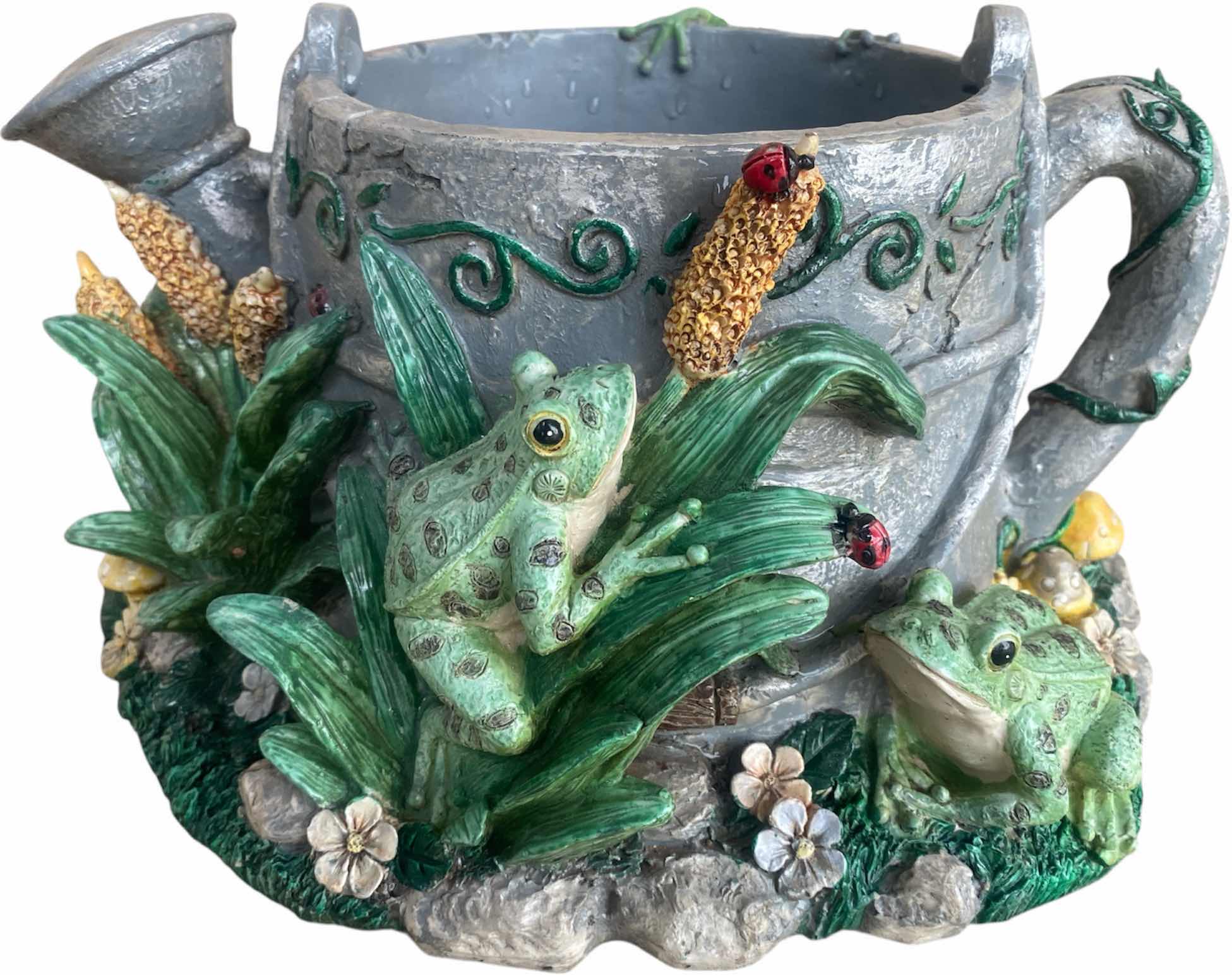 Photo 1 of HEAVY CAST RESIN EMBELLISHED WATERING CAN POT 14 1/2” x 8 1/2”