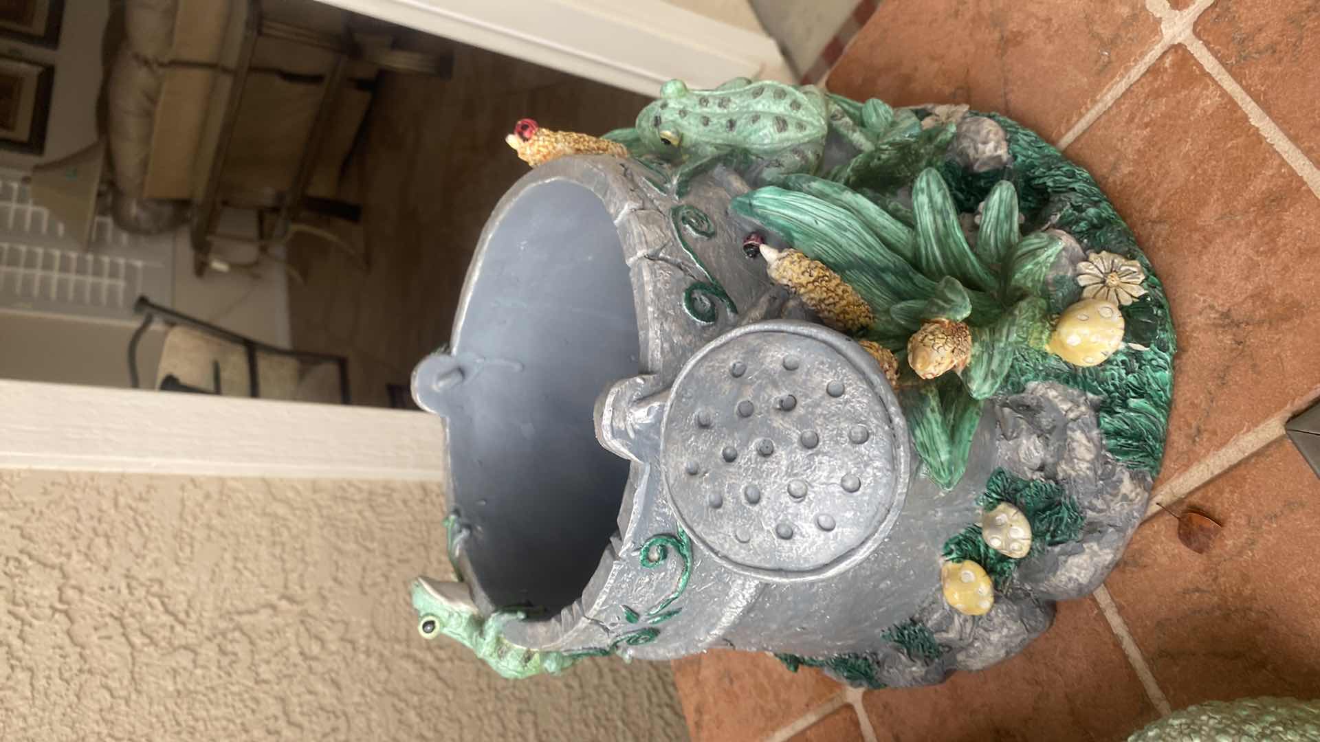 Photo 1 of HEAVY CAST RESIN EMBELLISHED WATERING CAN POT 14 1/2” x 8 1/2”