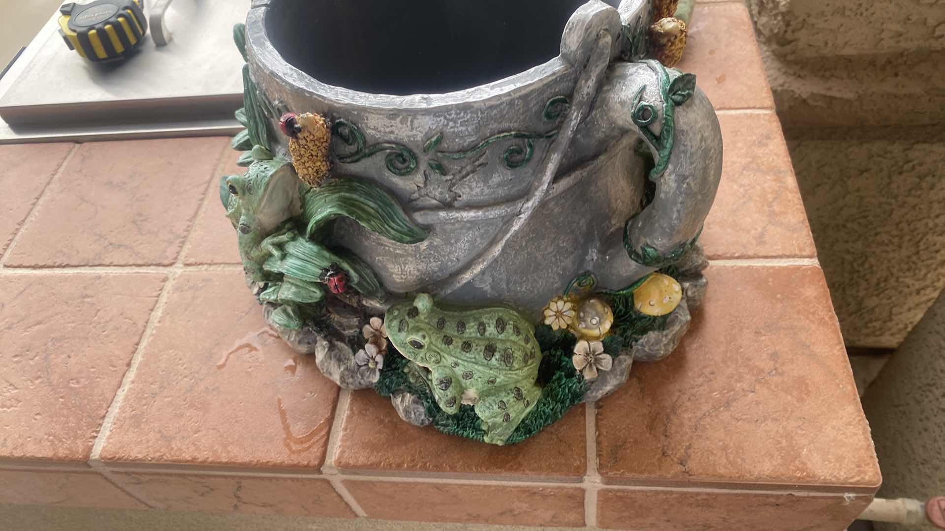 Photo 1 of HEAVY CAST RESIN EMBELLISHED WATERING CAN POT 14 1/2” x 8 1/2”