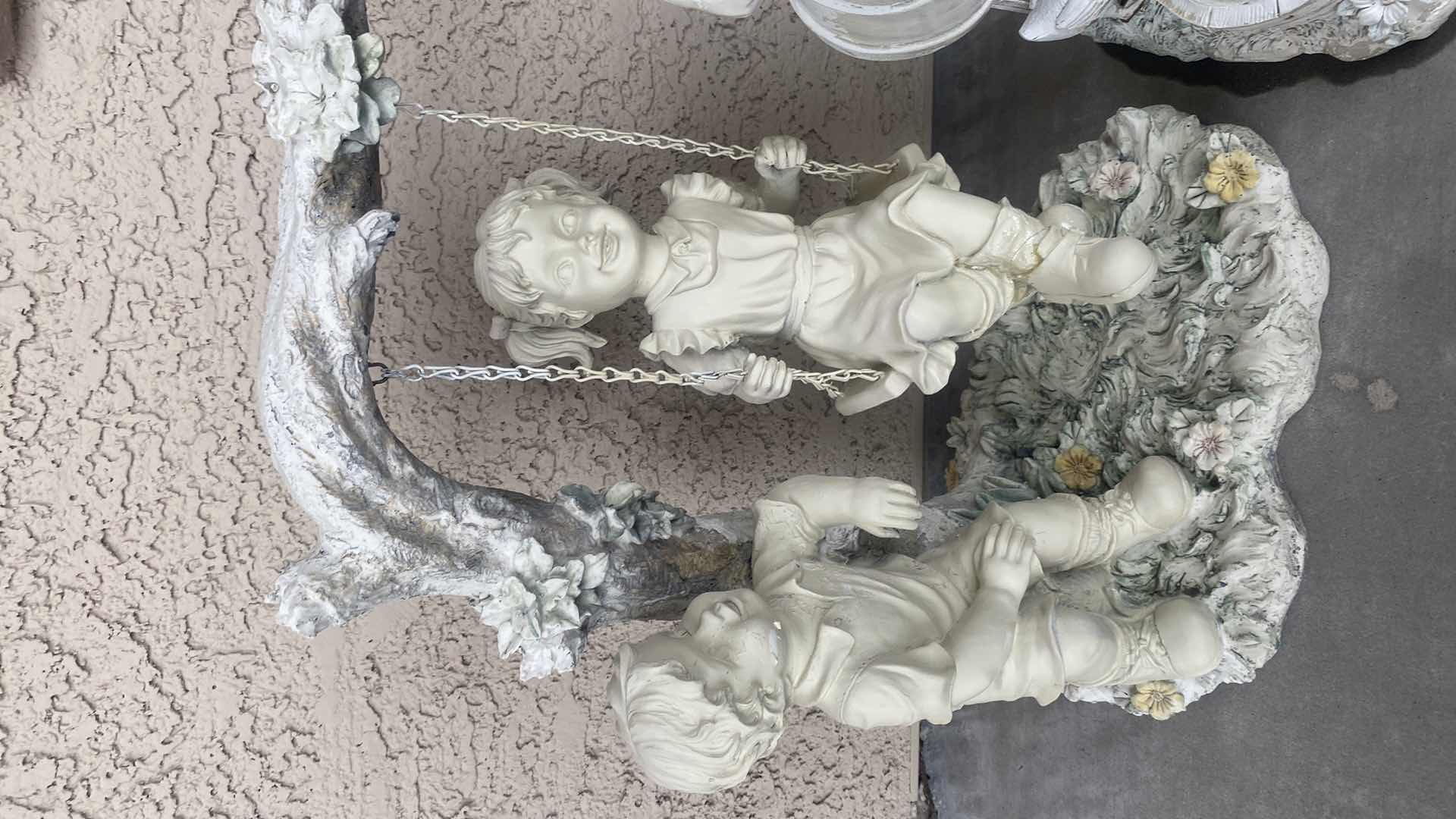 Photo 1 of 2-LIGHT PLASTER FIGURINES CHILDREN YARD ART LARGEST 14” x 18”