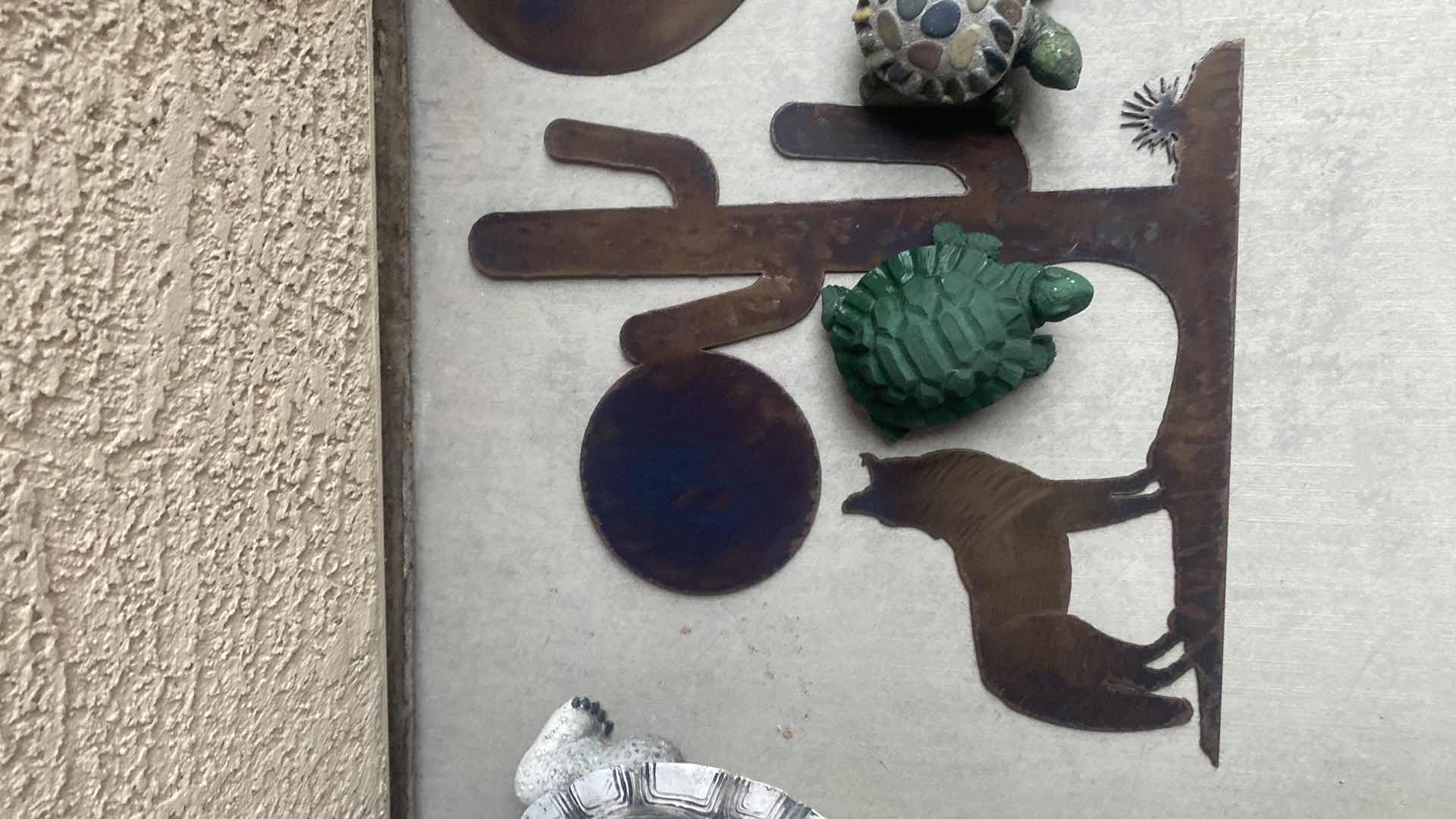 Photo 1 of 2-METAL WALL DECOR & 2 TURTLES LARGEST ITEM H17”