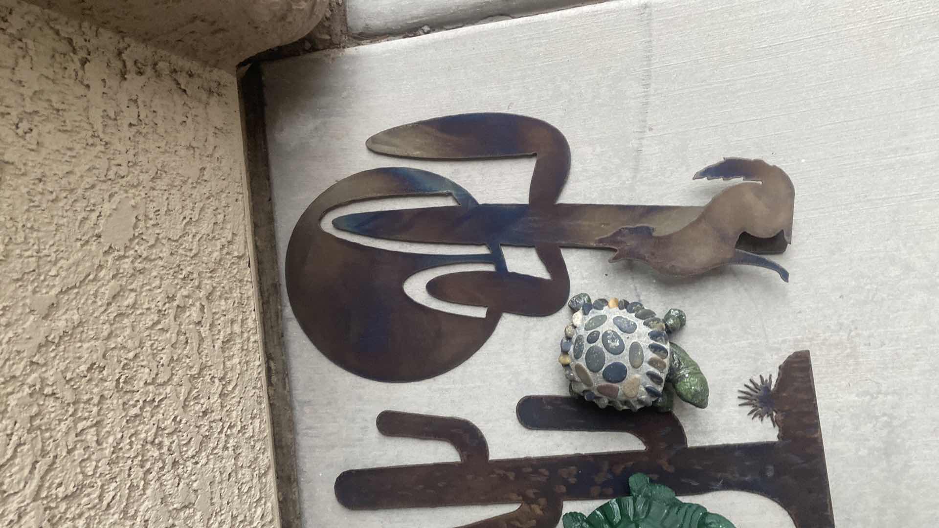 Photo 1 of 2-METAL WALL DECOR & 2 TURTLES LARGEST ITEM H17”