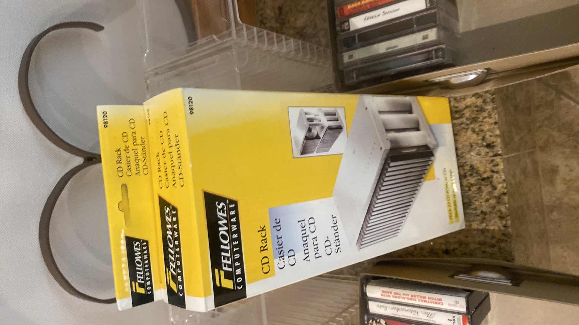 Photo 1 of 4-CD RACKS, 2 BOXES WITH CASSETTES