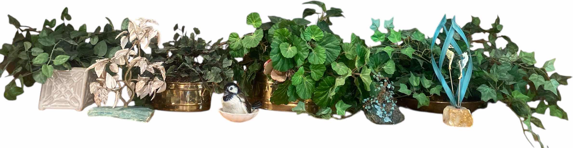 Photo 1 of 4-FAUX PLANTS & 5 SMALL DECOR - TREES BIRD LARGEST H7”