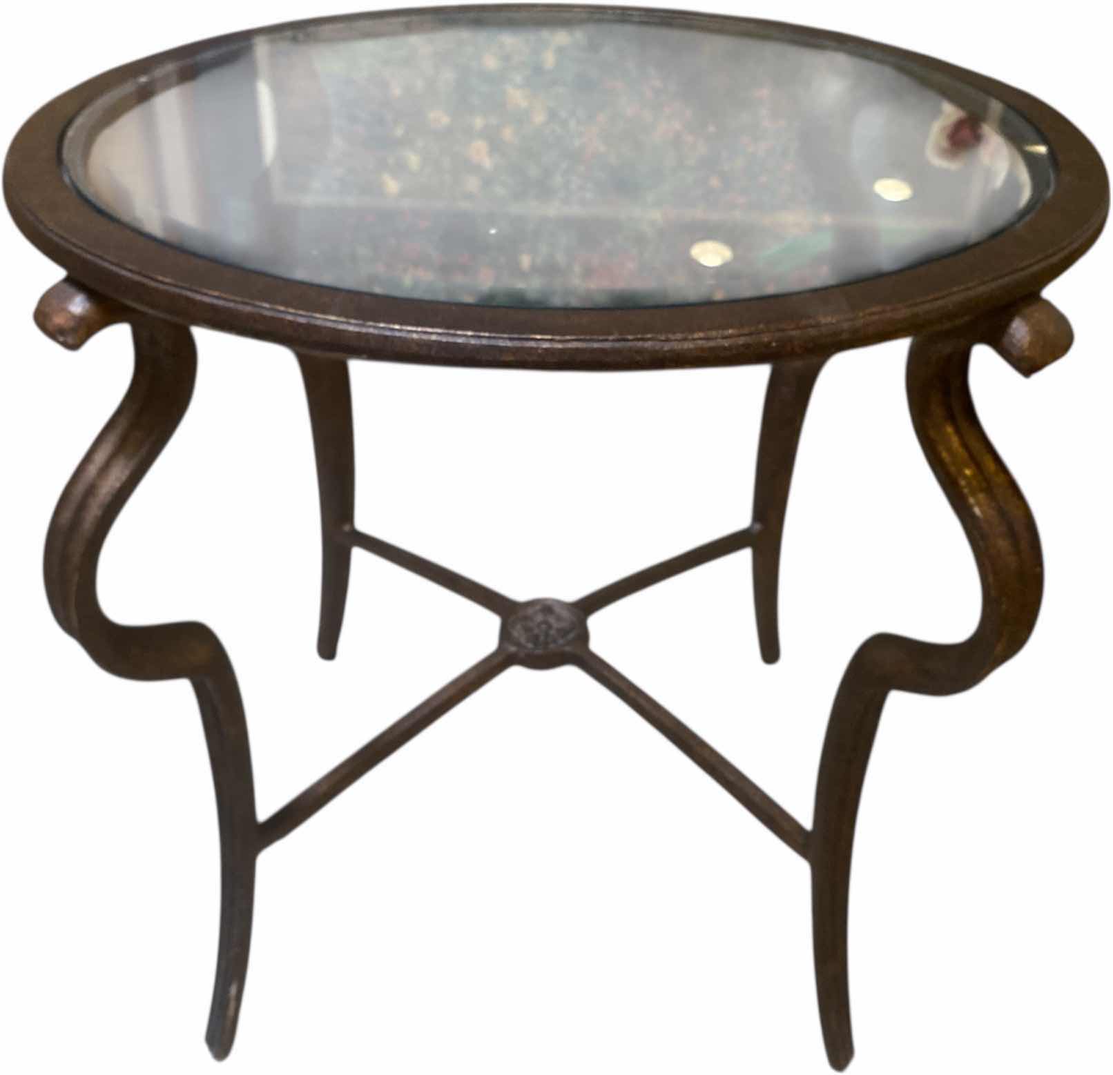 Photo 1 of 26” ROUND HEAVY METAL Z& GLASS END TABLE H25”