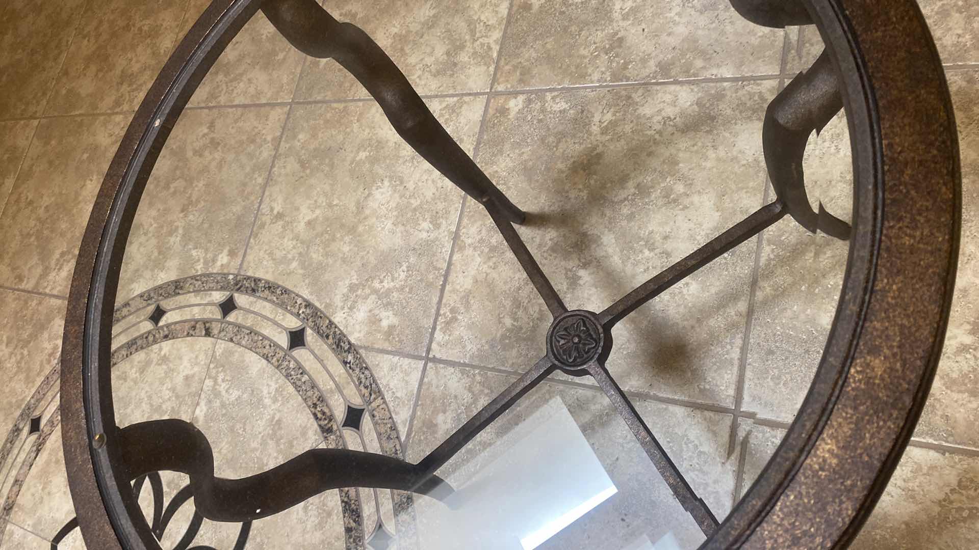 Photo 1 of 26” ROUND HEAVY METAL Z& GLASS END TABLE H25”