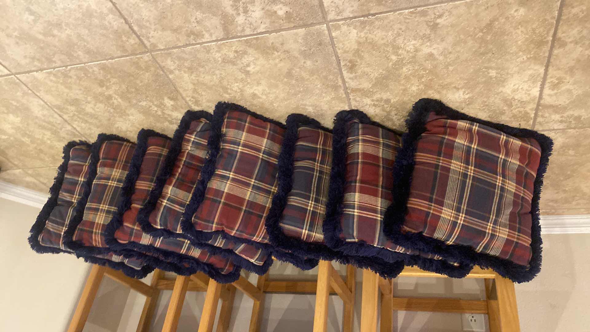 Photo 1 of 3-BARSTOOLS SEAT HEIGHT 29 1/2” & 8 MATCHING TOSS PILLOWS