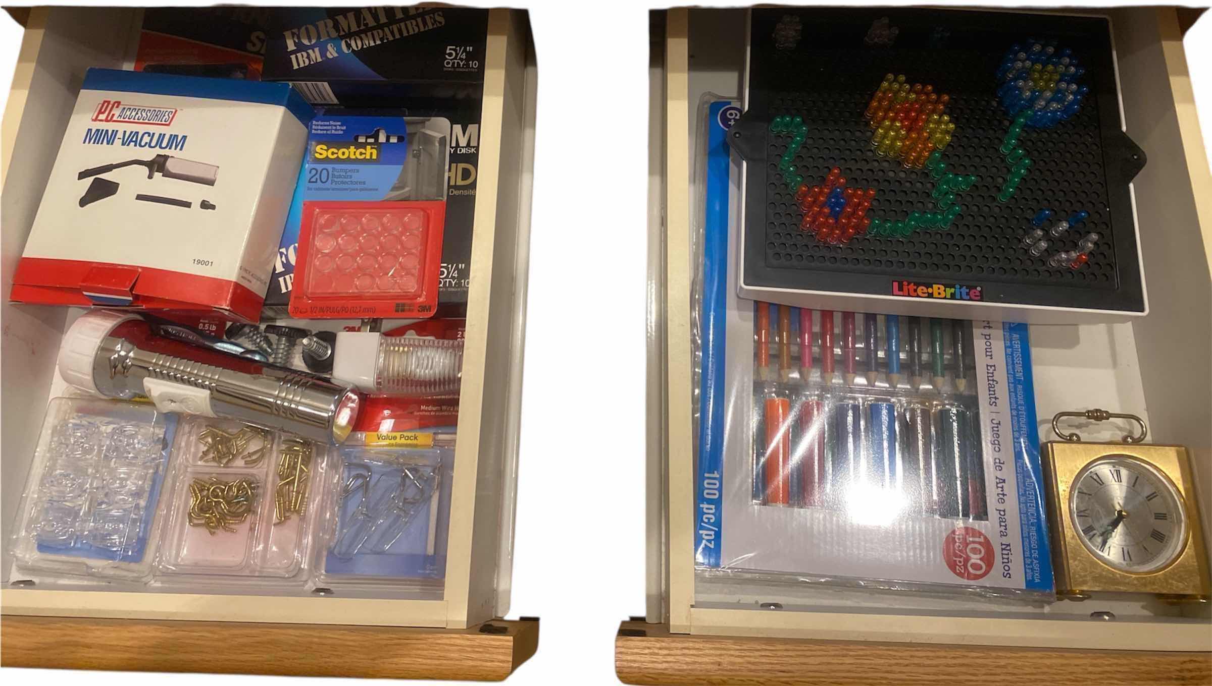 Photo 1 of CONTENTS 2 DRAWERS-HOUSEHOLD ITEMS, LUGHT BRITE & COLORED PENCILS