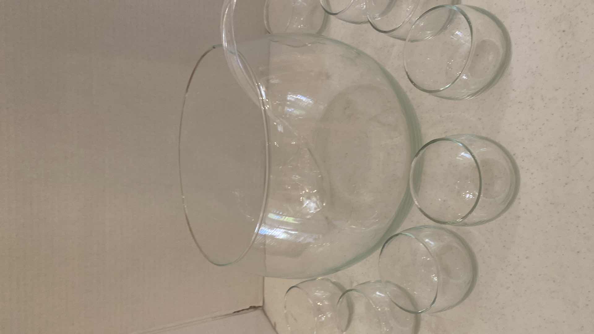 Photo 1 of GLASS PUNCHBOWL WITH 8 GLASSES & PLASTIC LADLE