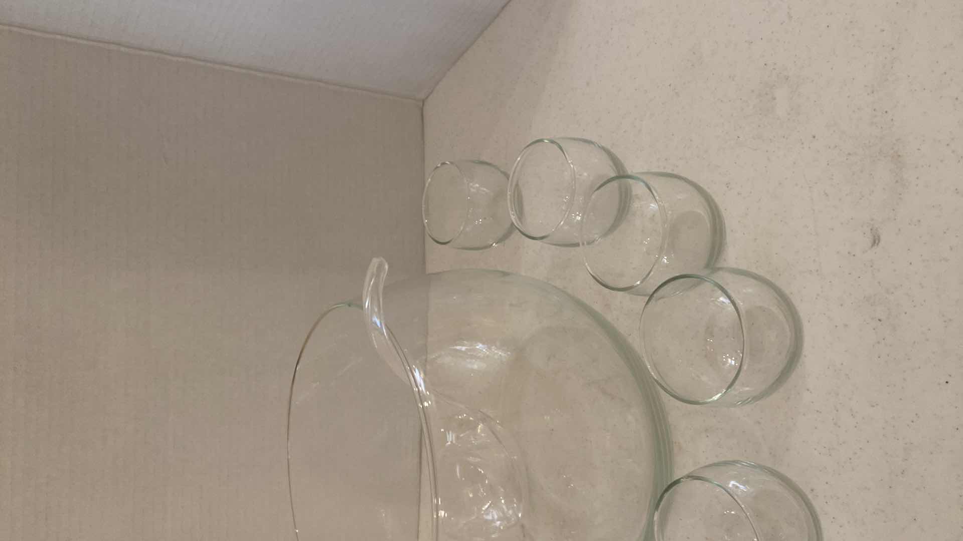 Photo 1 of GLASS PUNCHBOWL WITH 8 GLASSES & PLASTIC LADLE