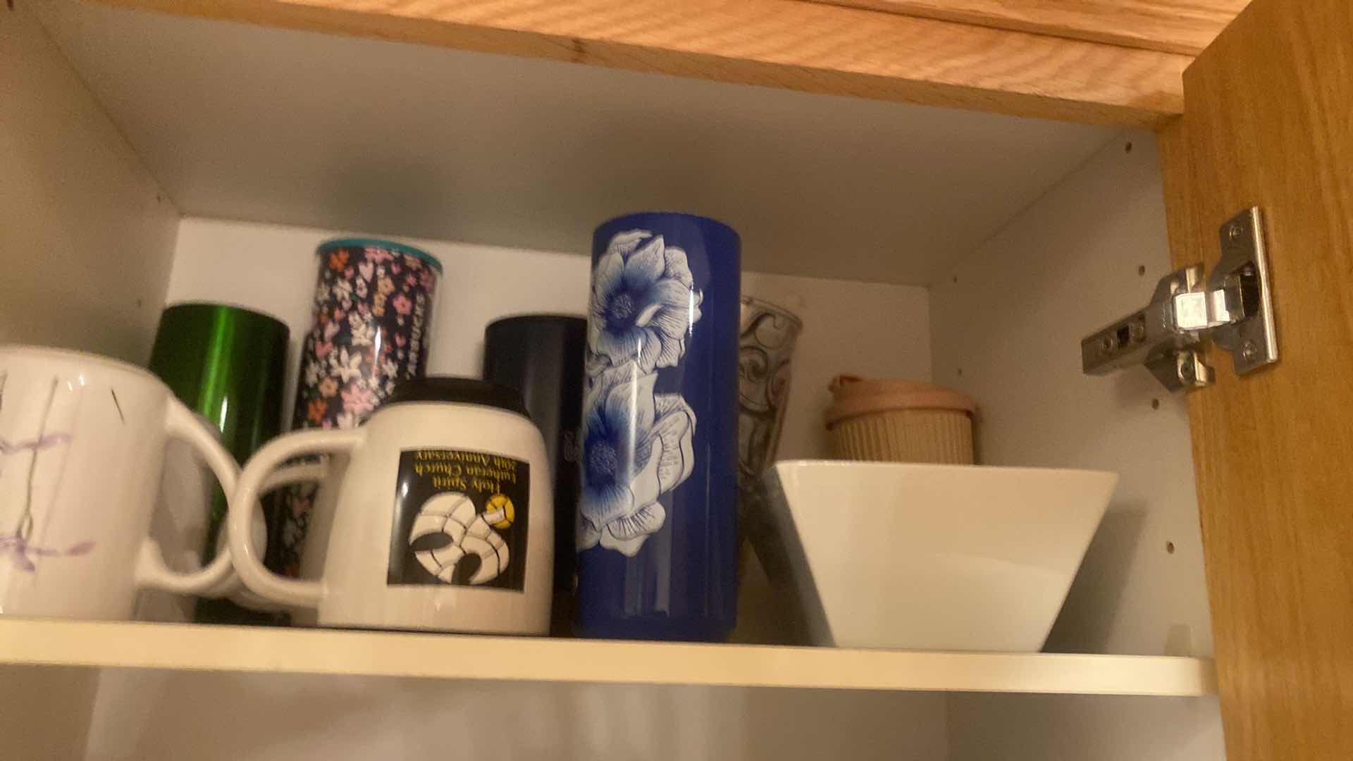 Photo 1 of CONTENTS OF CABINET - MELAMINE DINNERWARE & CERAMIC COFFEE CUPS