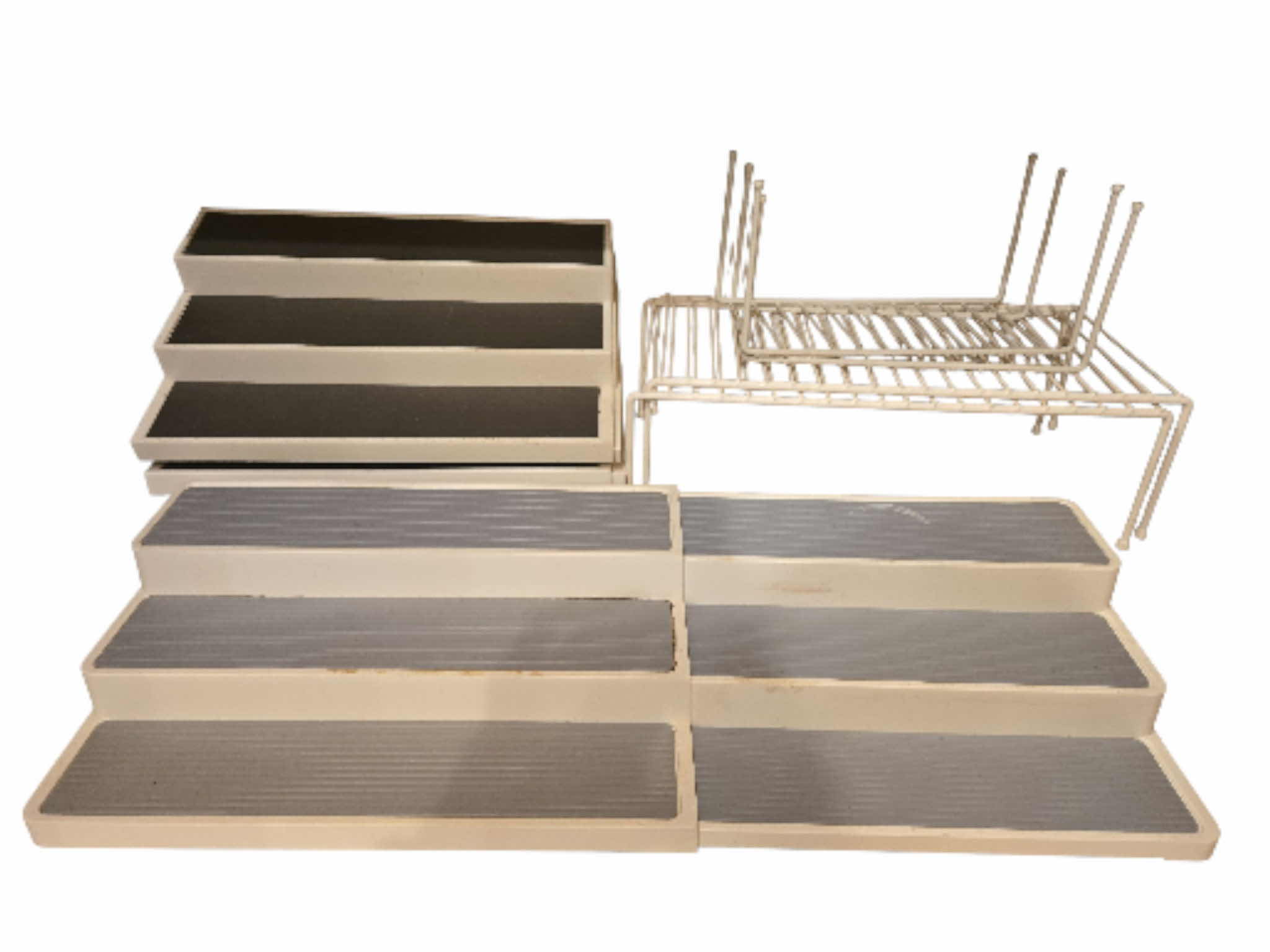 Photo 1 of 4 ADJUSTABLE TIERED STORAGE 14 1/4”to 25 1/2“& & 4 WIRE RACKS