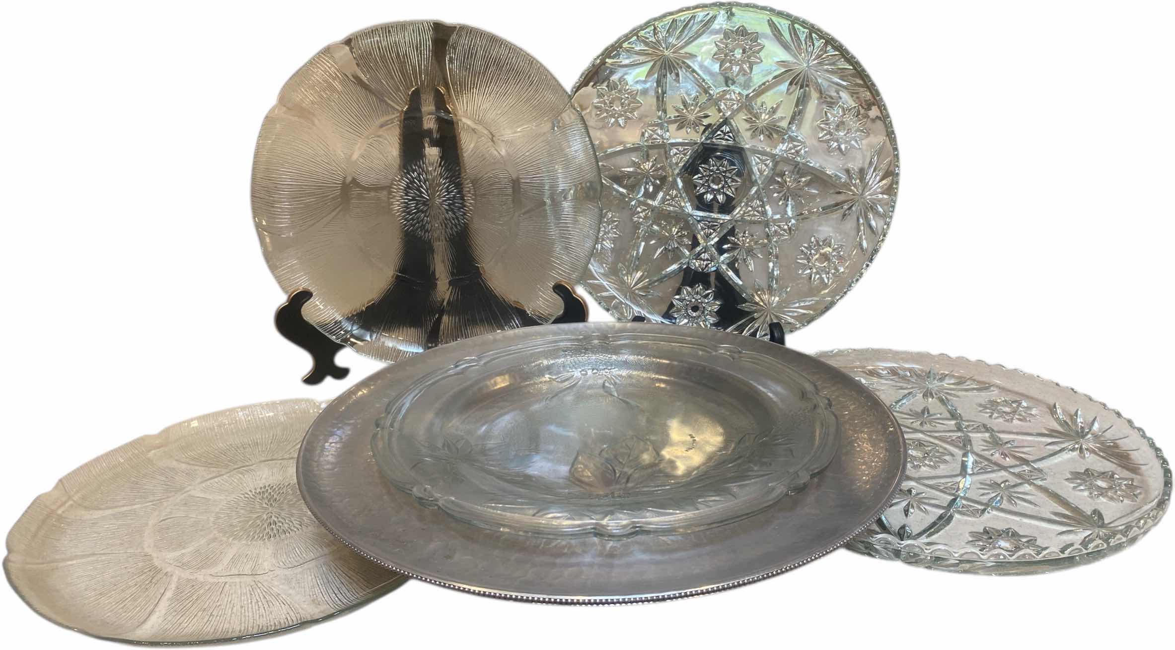 Photo 1 of 5-GLASS PLATTERS & SILVER ALUMINUM RAISED DISH