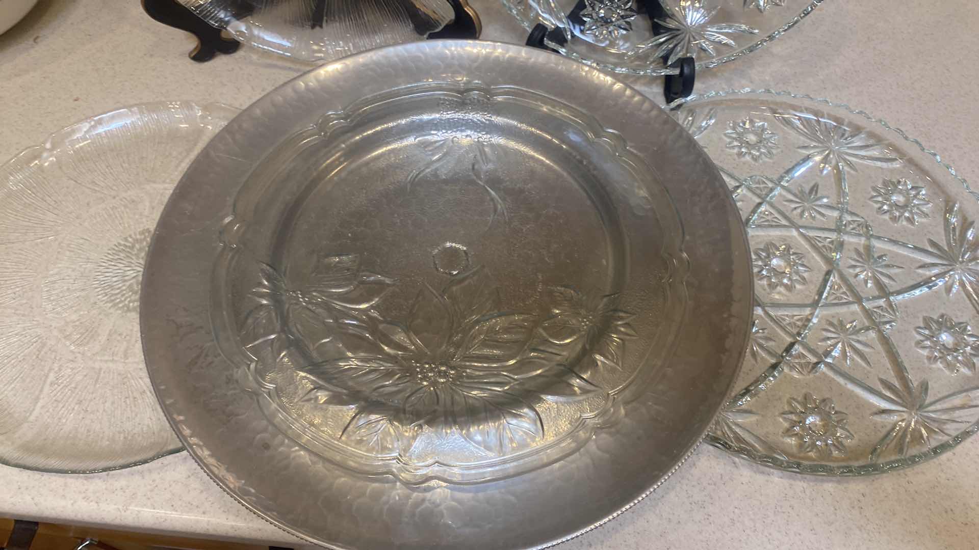 Photo 1 of 5-GLASS PLATTERS & SILVER ALUMINUM RAISED DISH